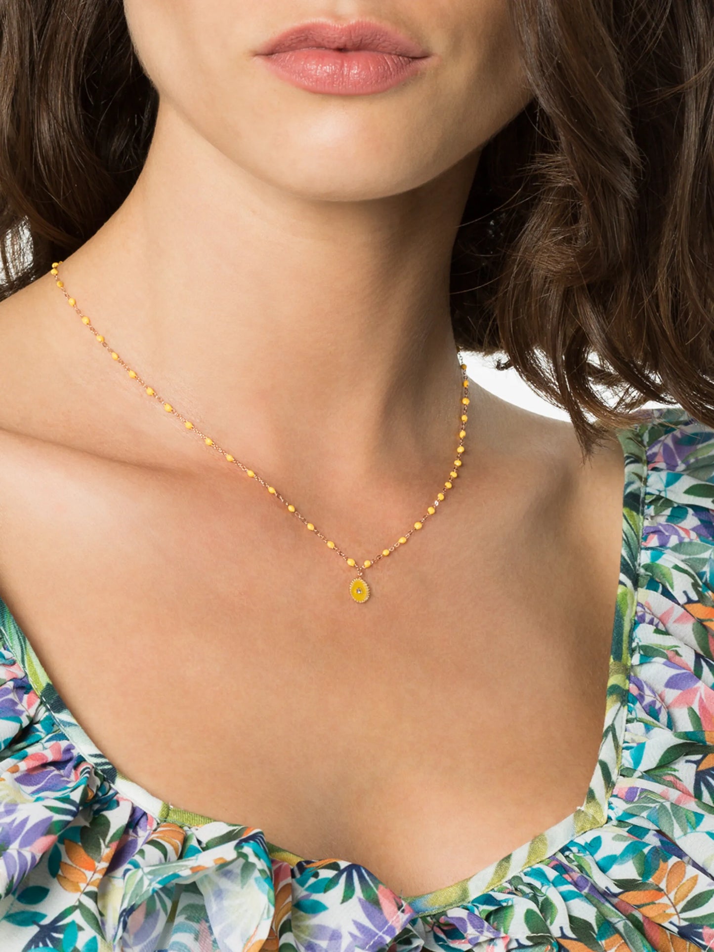 18kt rose gold Classic Gigi North Star diamond and yellow beaded necklace
