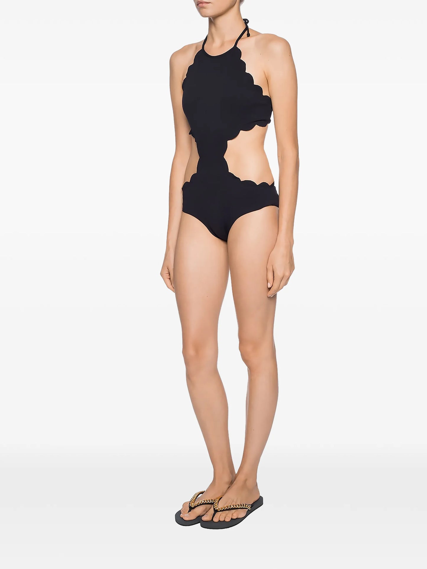 scalloped hem cut-out swimsuit