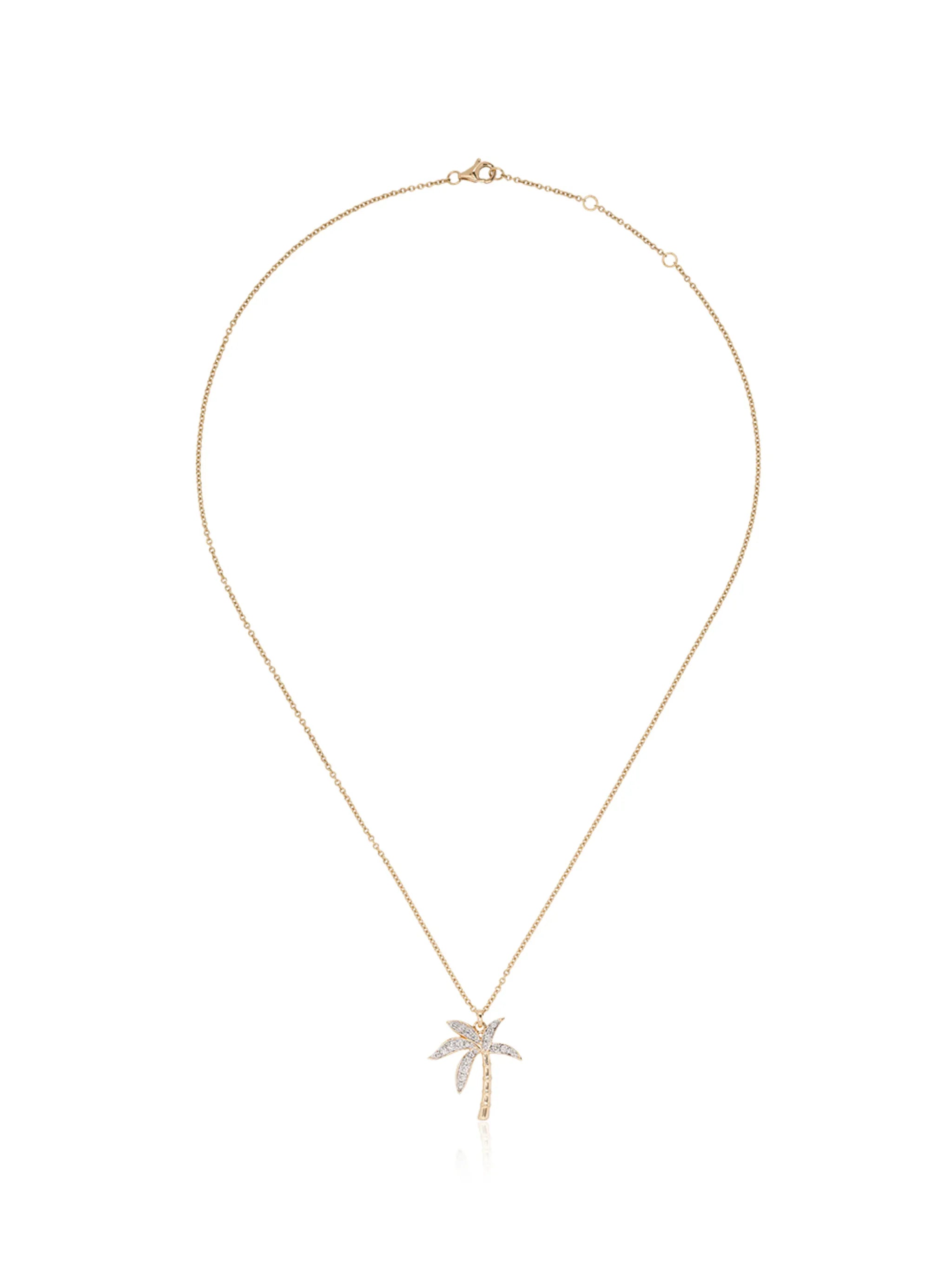 18kt yellow gold and diamond palm tree necklace