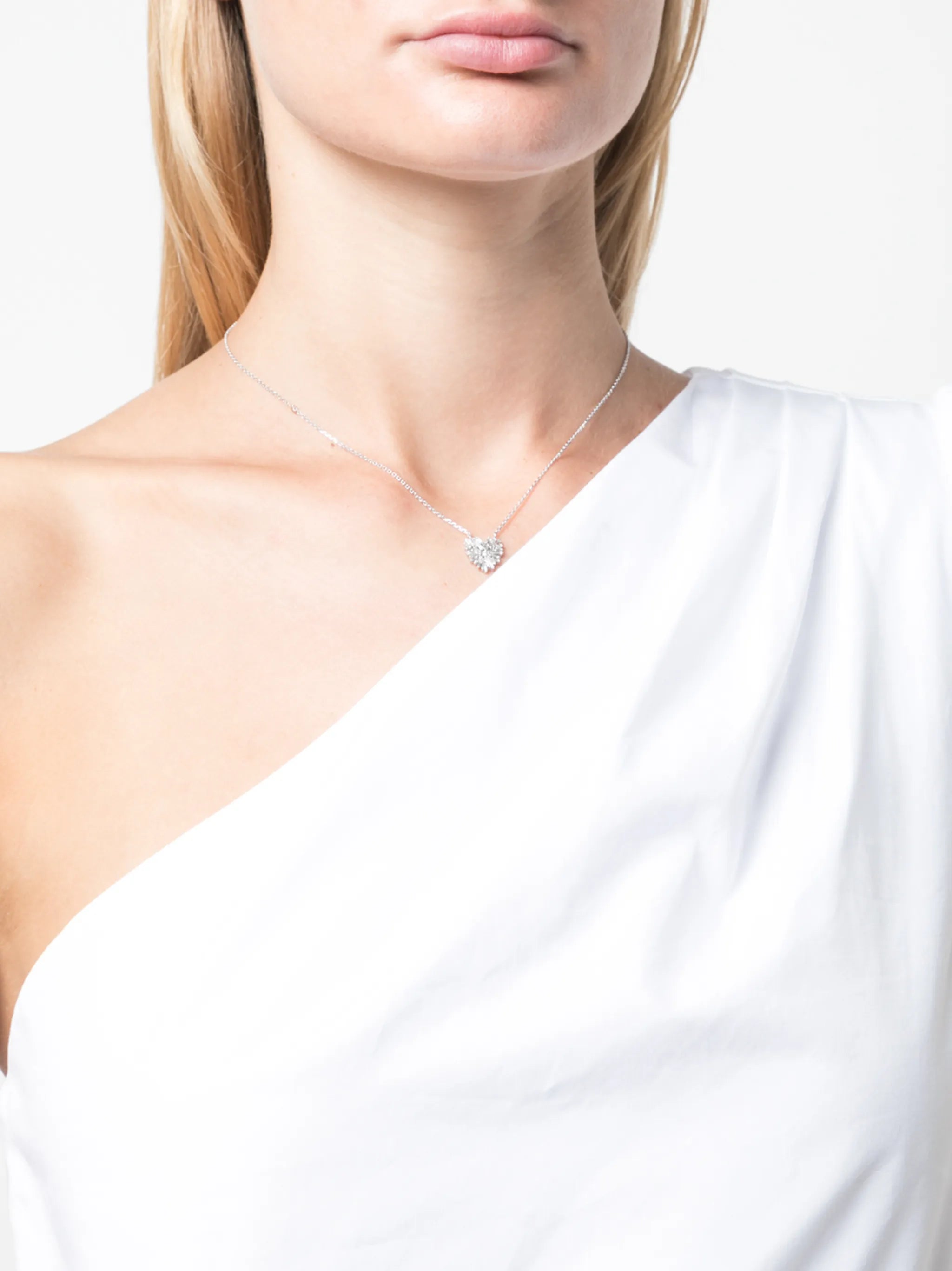 18kt white gold small angel diamond heart necklace