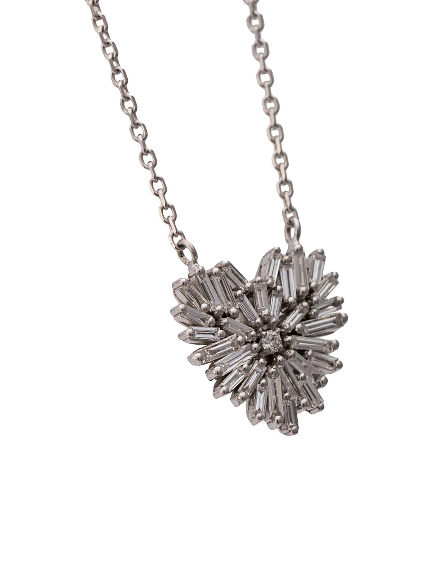 18kt white gold small angel diamond heart necklace