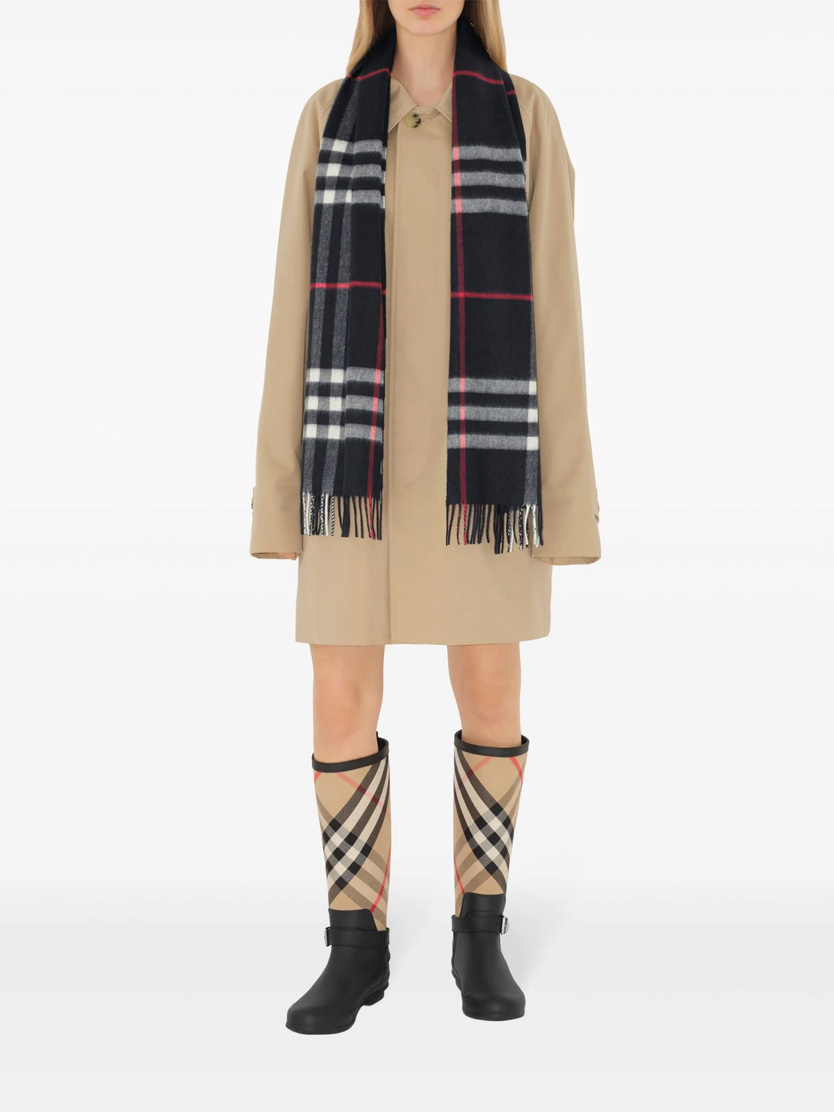 fringed check cashmere scarf