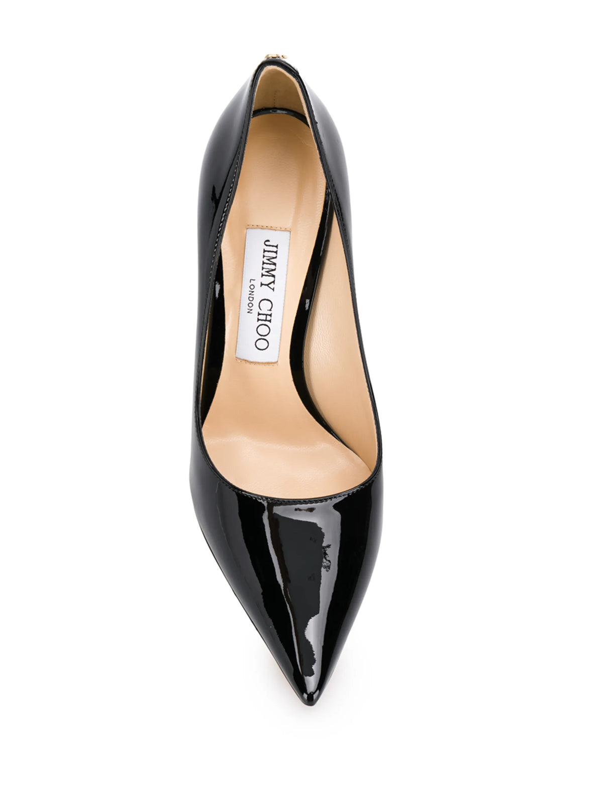 Love 100 black patent-leather pointed-toe pumps with JC emblem