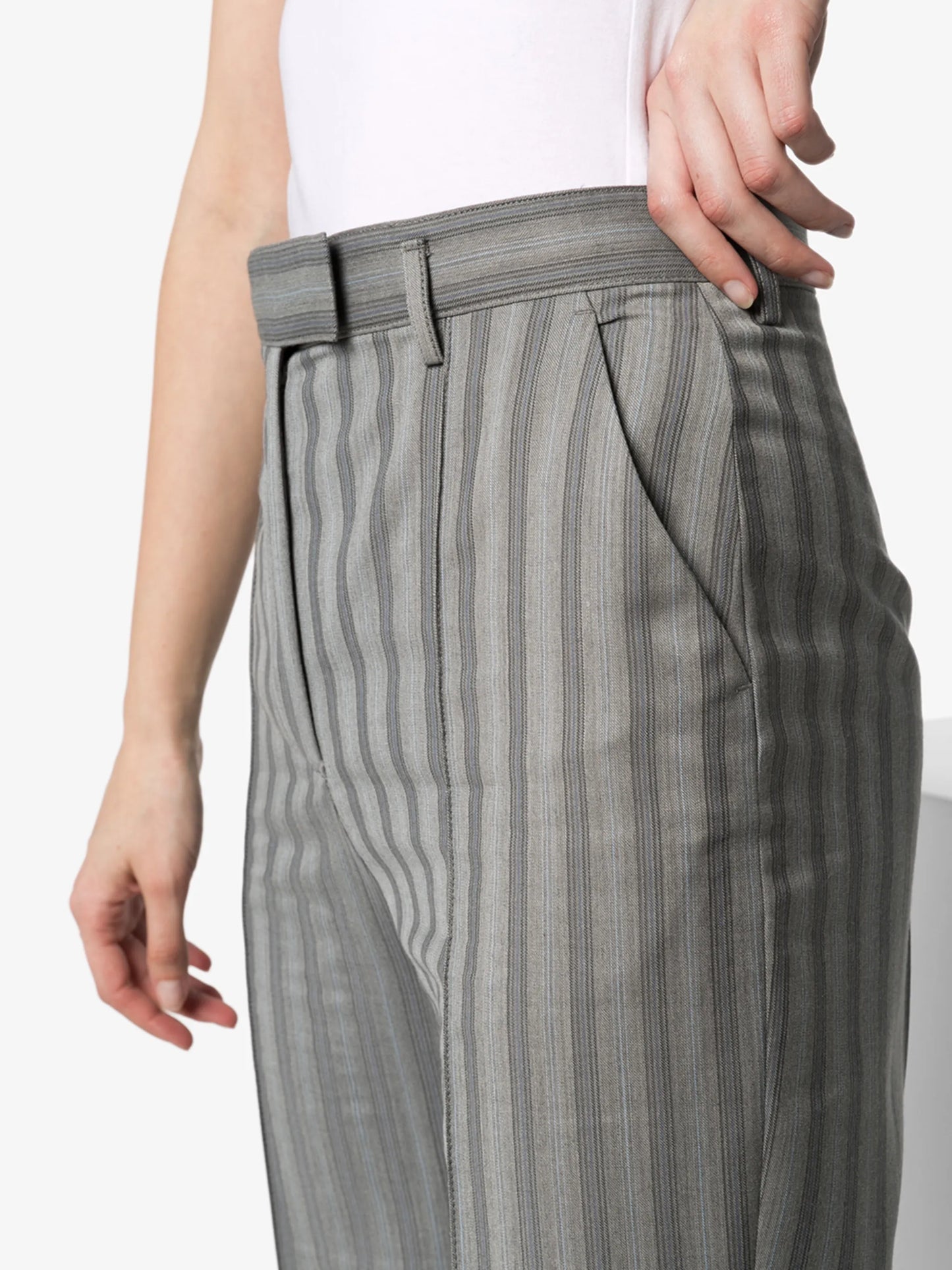 pinstriped wool flared trousers