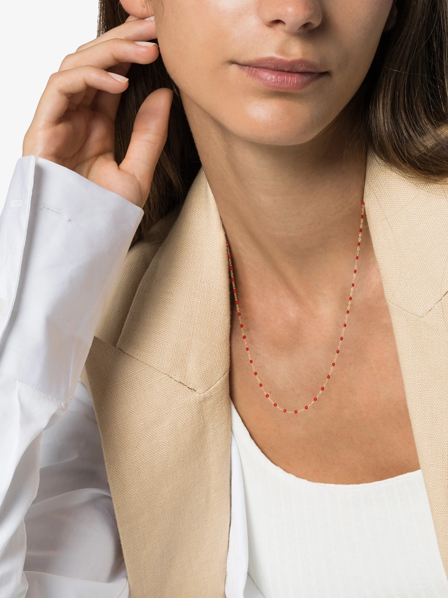 18kt yellow gold red beaded necklace