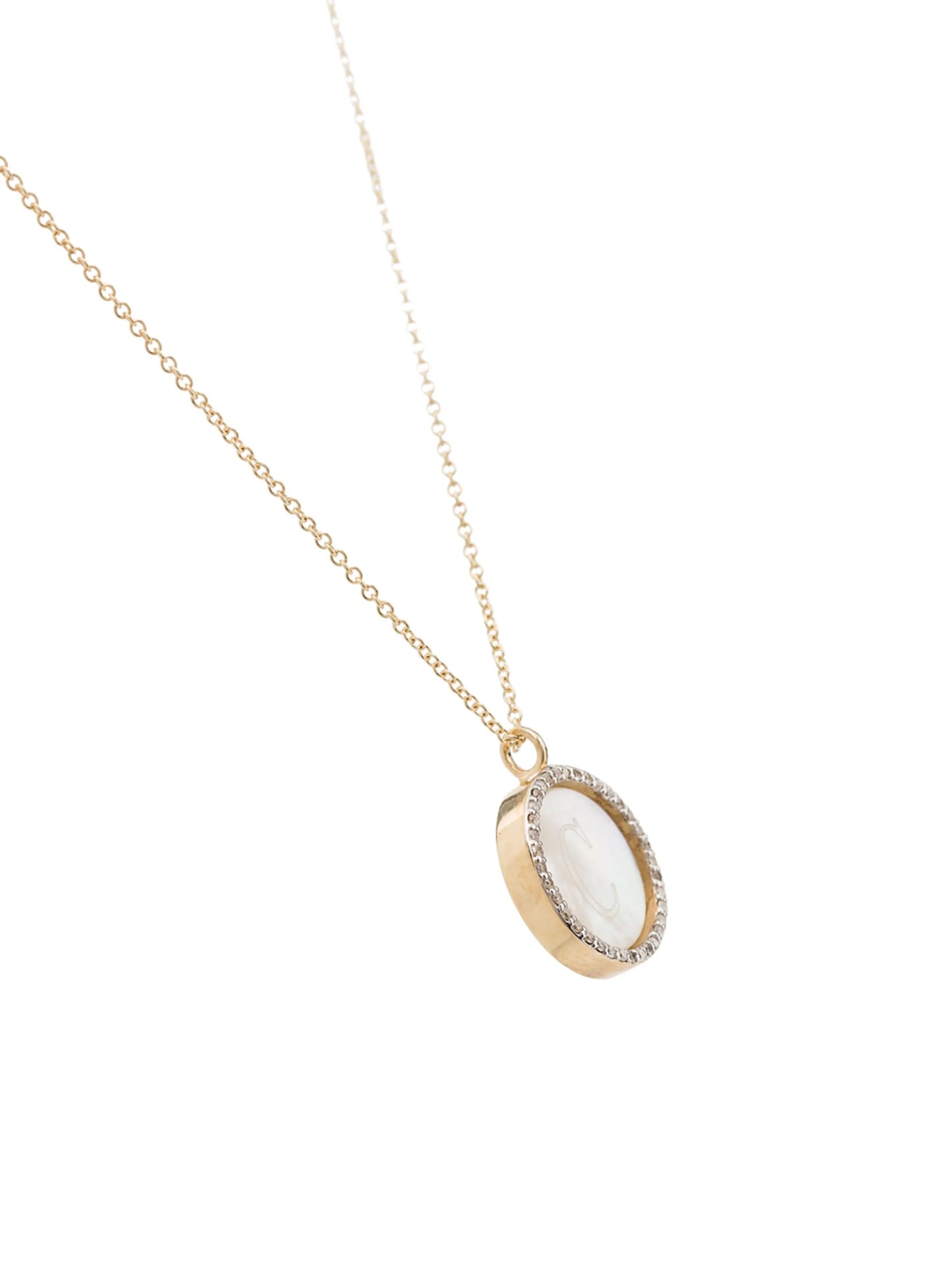 14kt yellow gold C pearl and diamond necklace