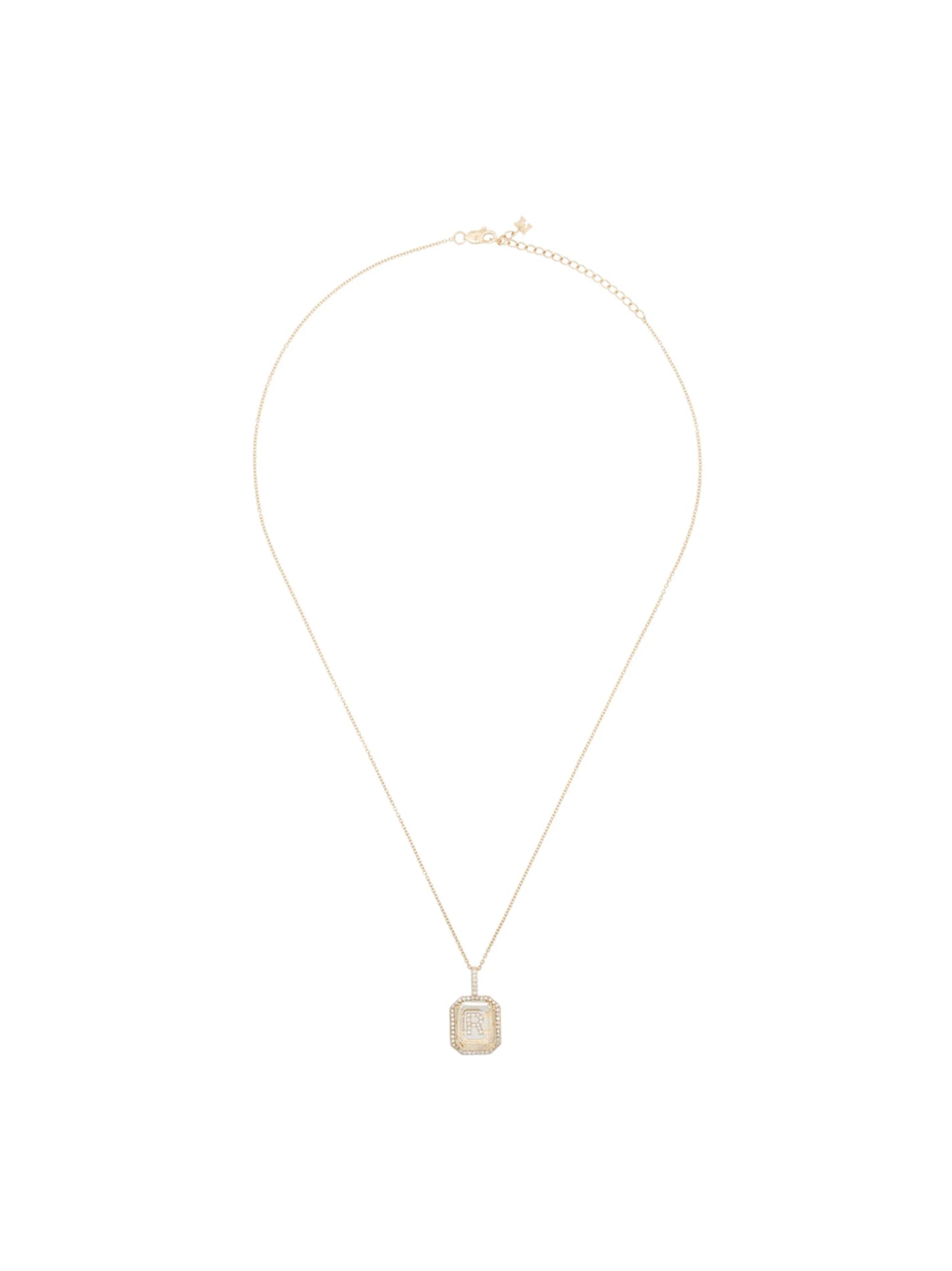 14kt gold R initial diamond necklace
