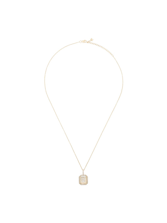 14kt gold R initial diamond necklace