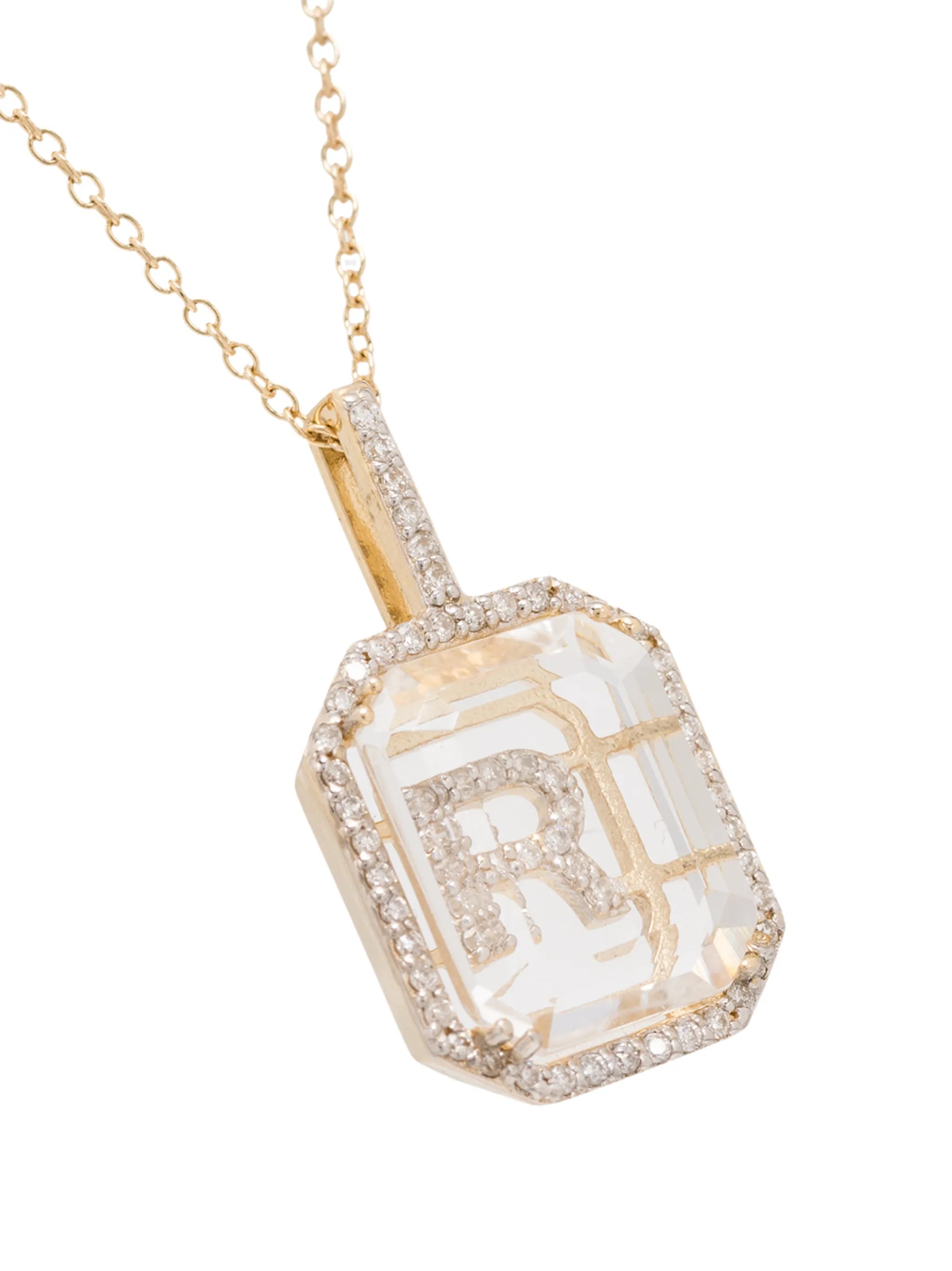 14kt gold R initial diamond necklace