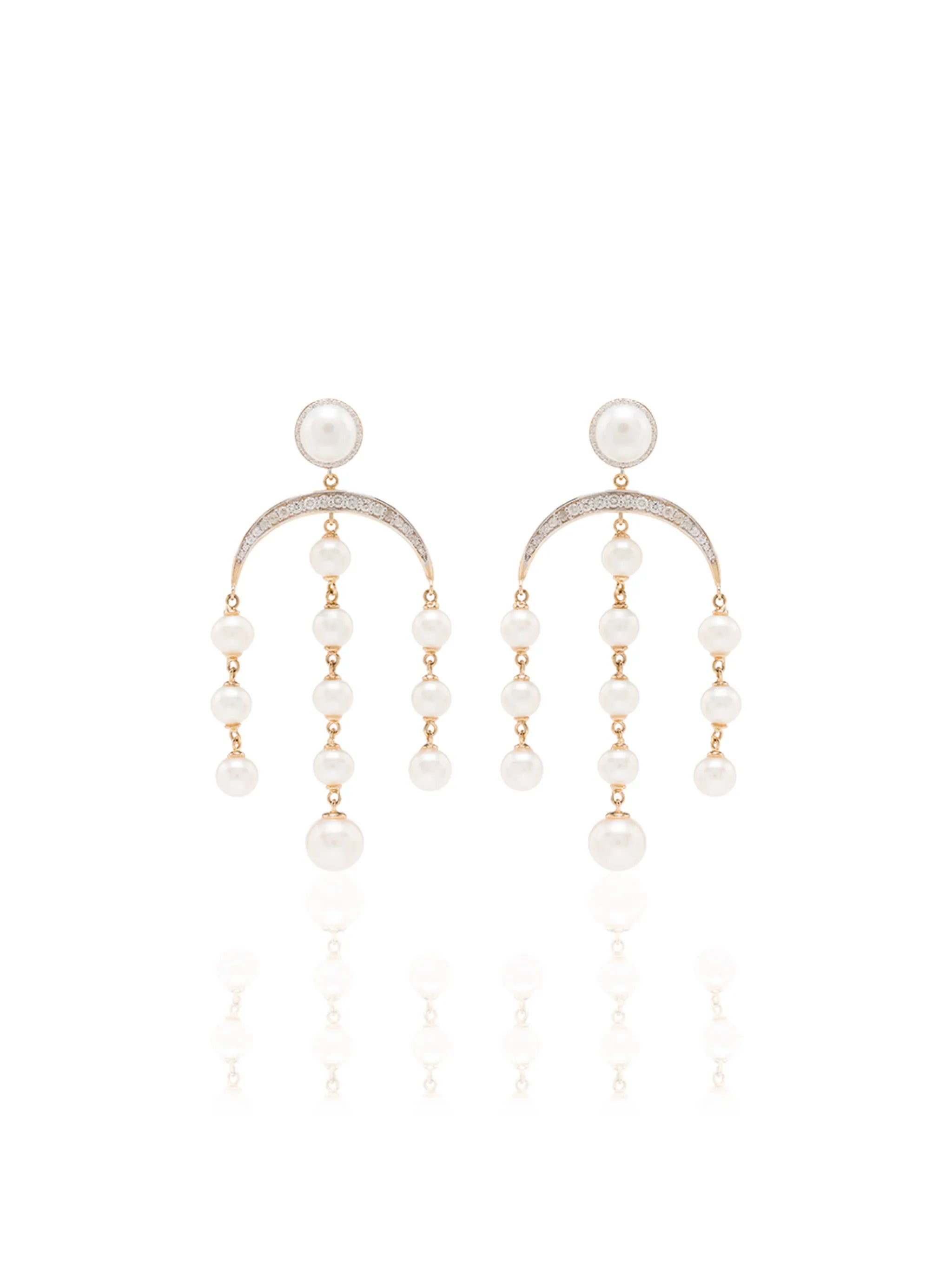 14Kt gold pearl and diamond earrings