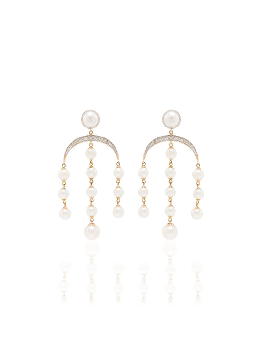 14Kt gold pearl and diamond earrings