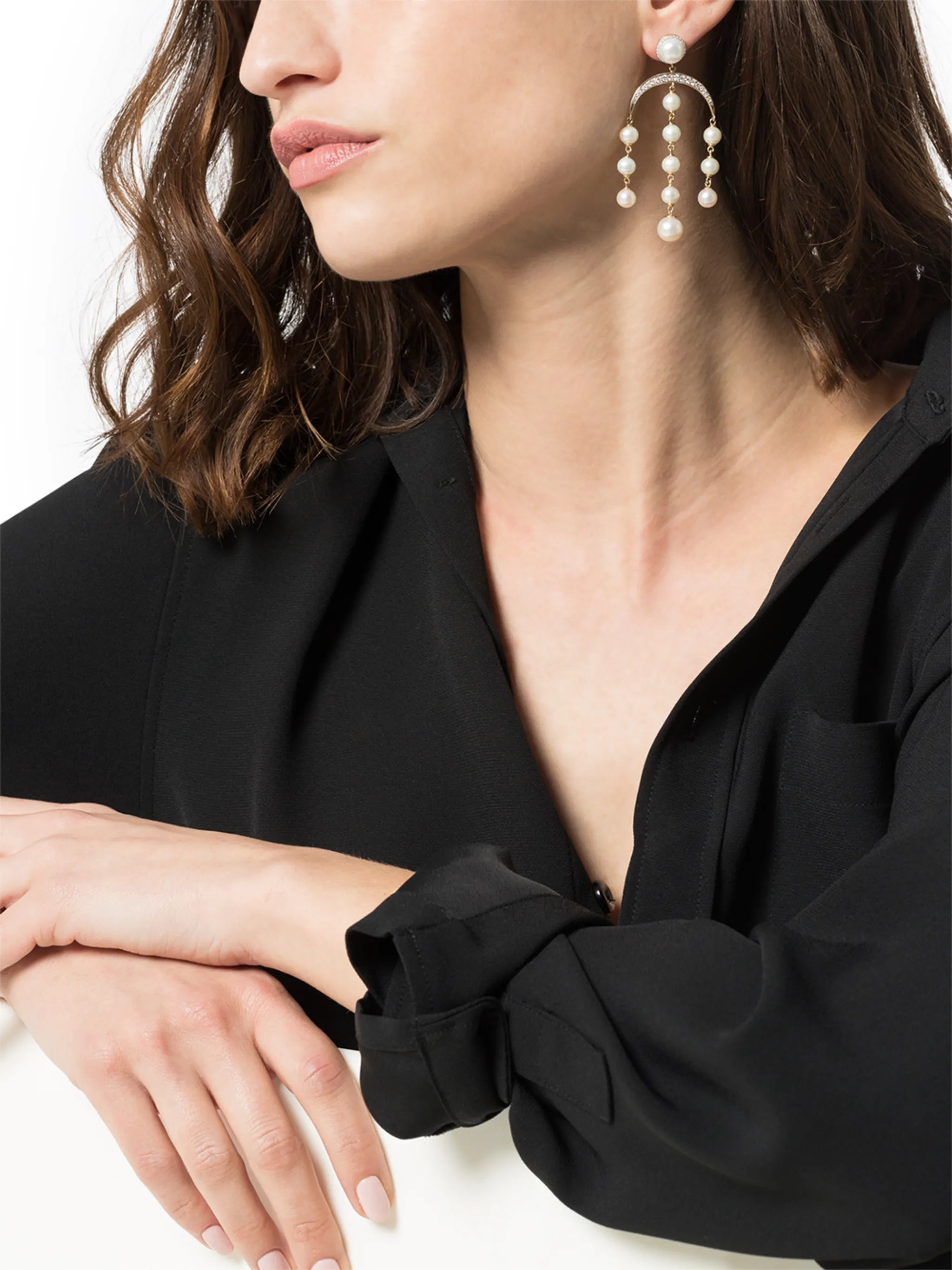 14Kt gold pearl and diamond earrings