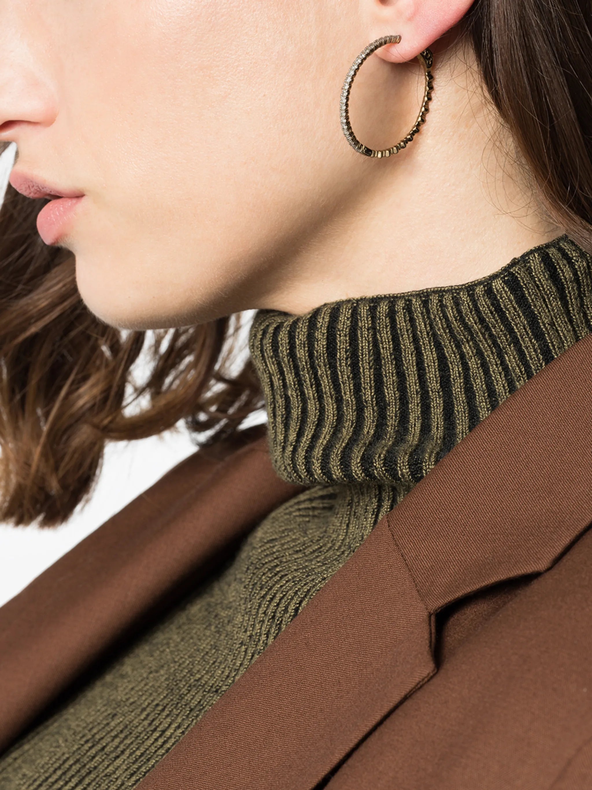 14kt gold pearl diamond hoop earrings