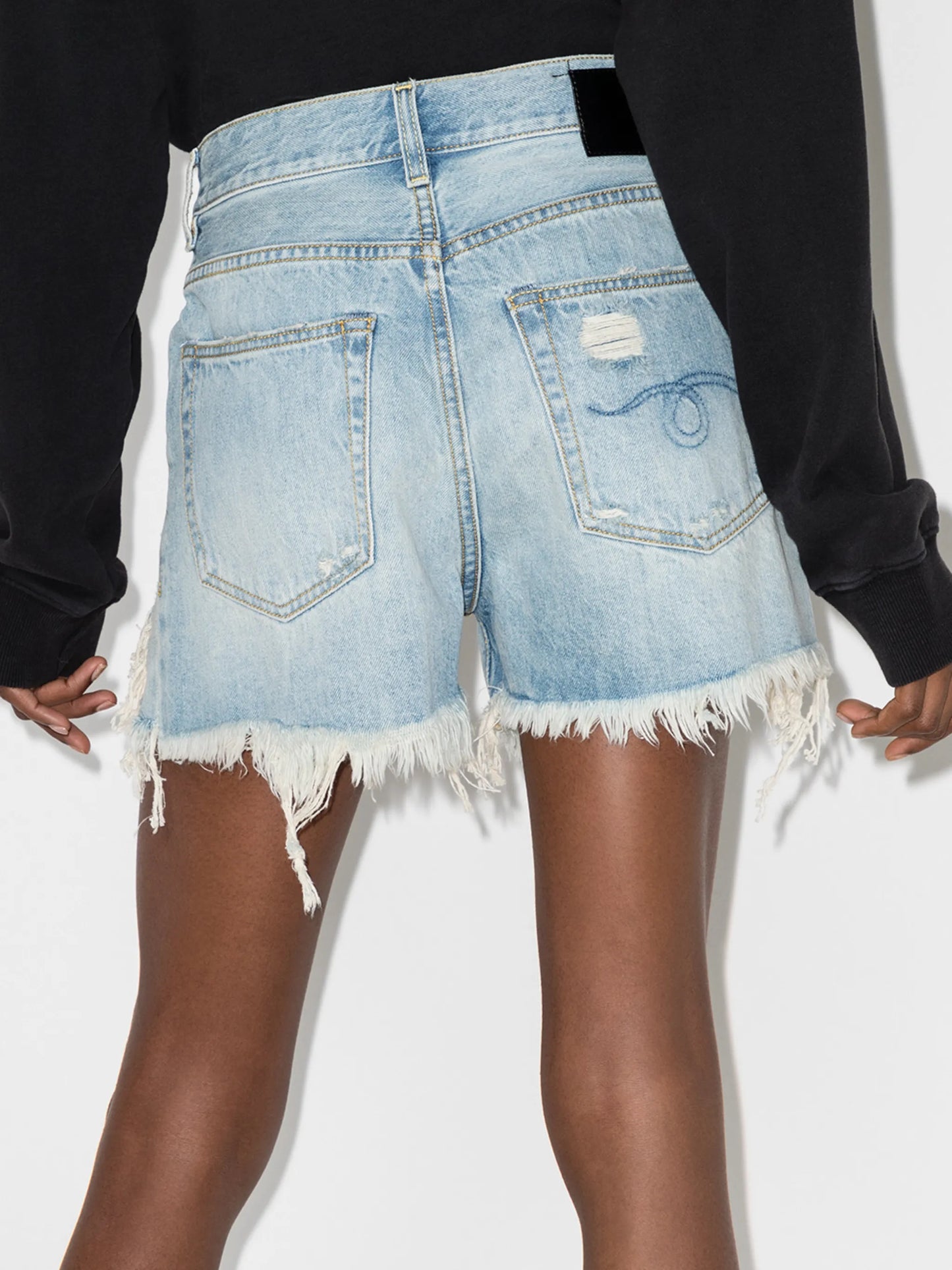 shredded slouch denim shorts