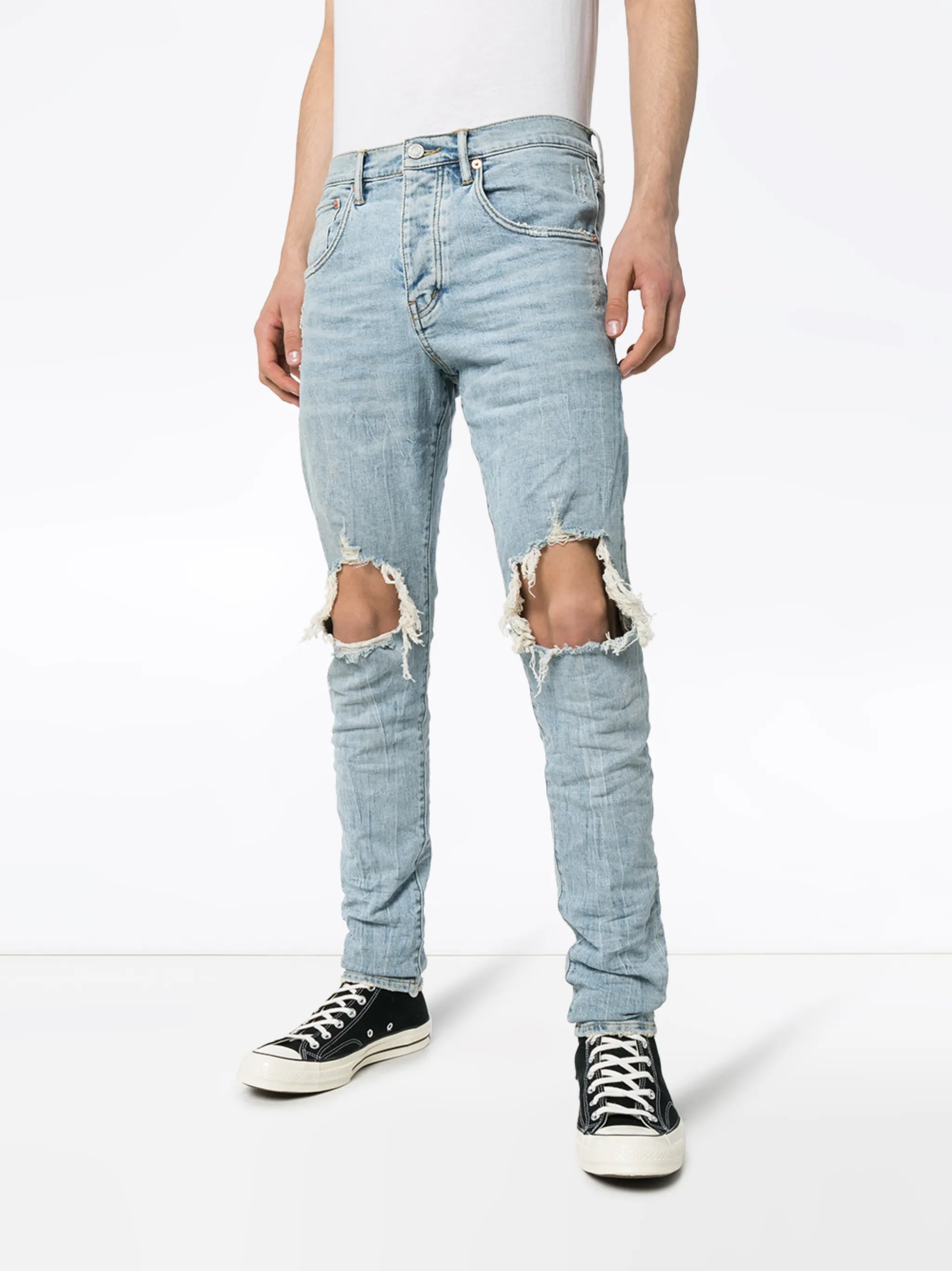 distressed-finish slim fit jeans