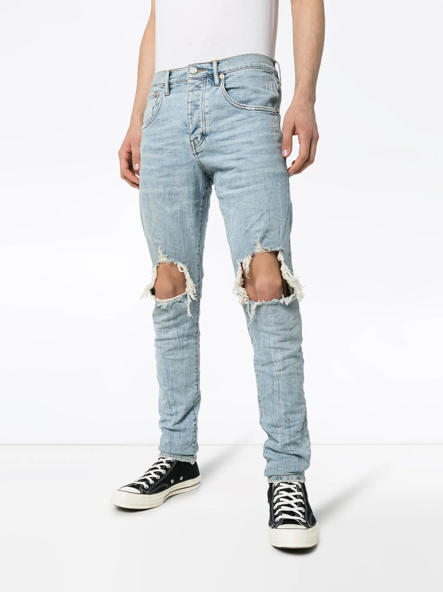 distressed-finish slim fit jeans