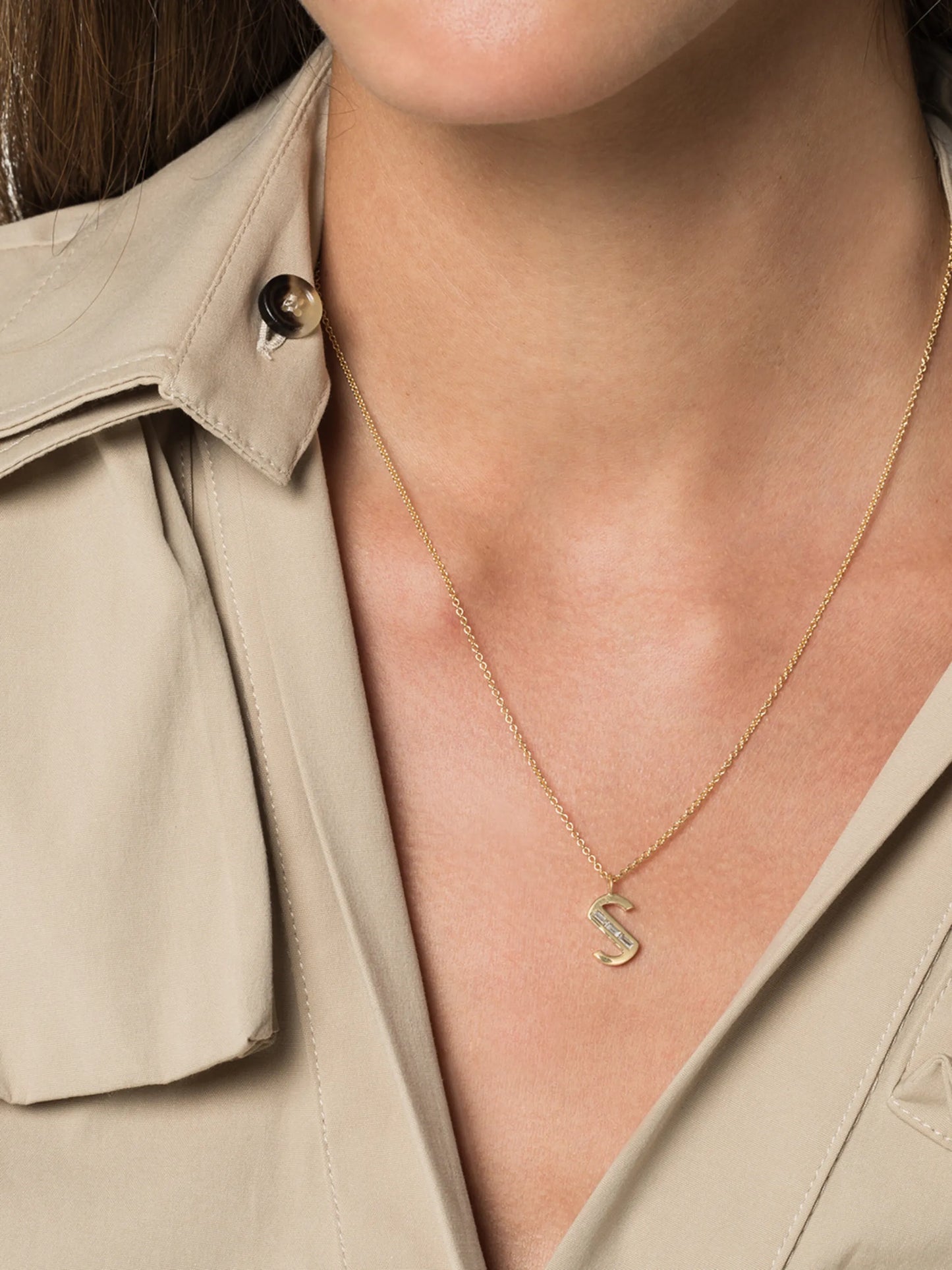 18kt yellow gold large S initial diamond charm