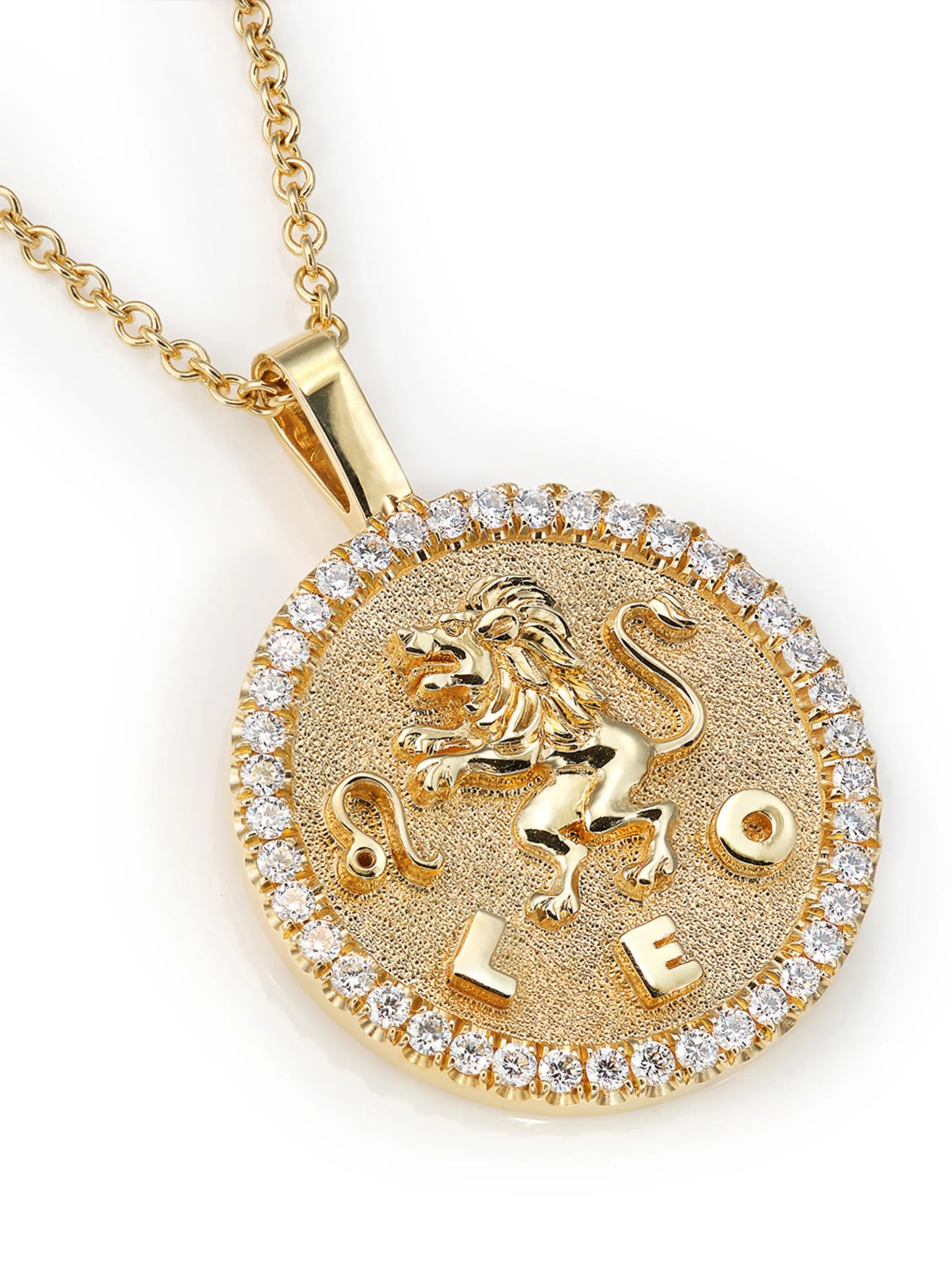 18kt yellow gold diamond LEO pendant necklace