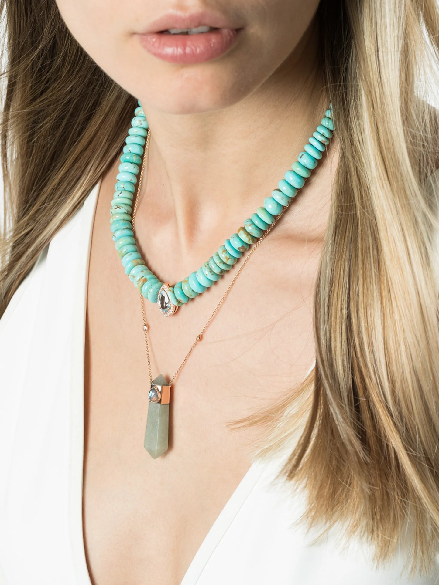 14kt rose gold multi-stone necklace