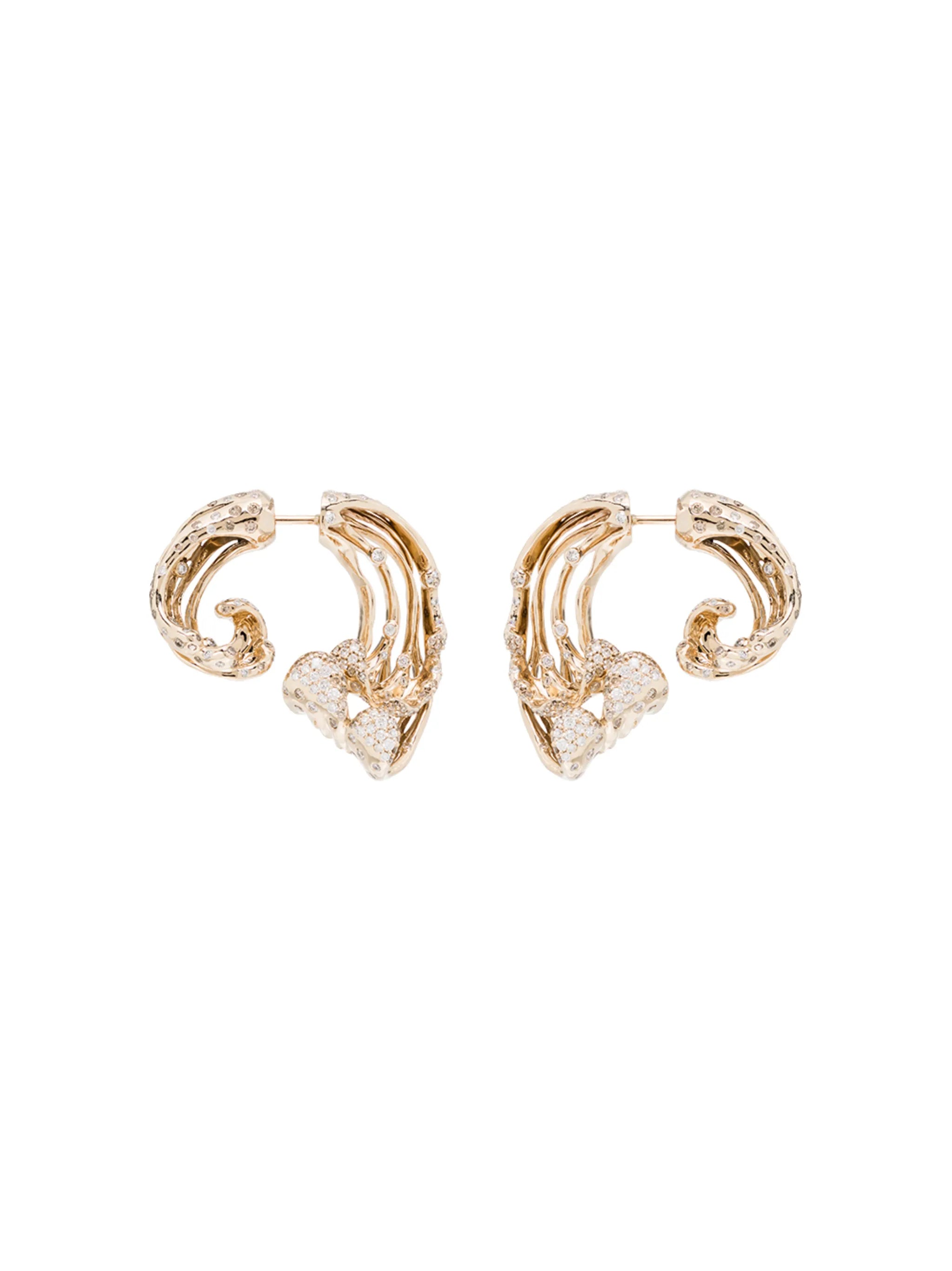 18kt yellow gold wave diamond earrings