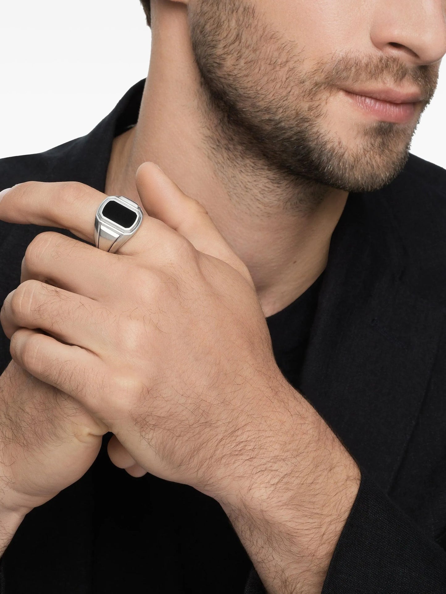 sterling silver Deco onyx signet ring (18.8mm)