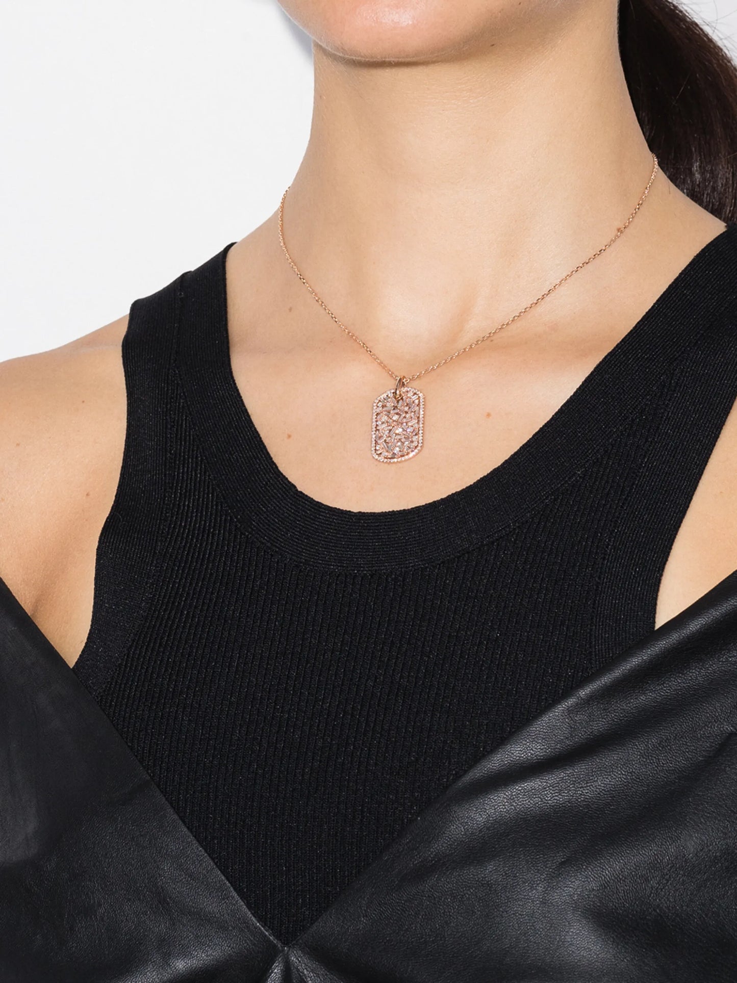 18kt rose gold diamond tag necklace