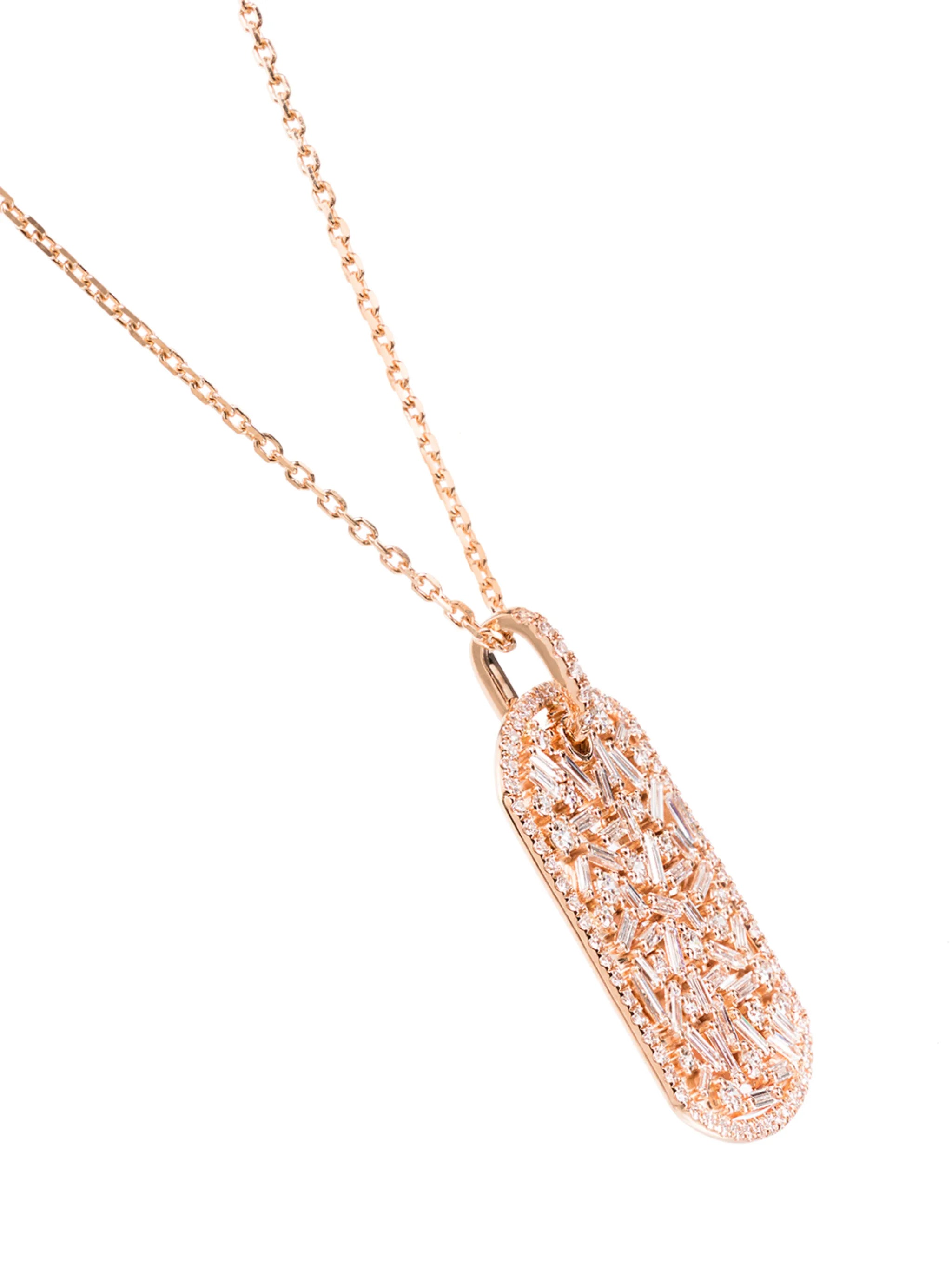 18kt rose gold diamond tag necklace