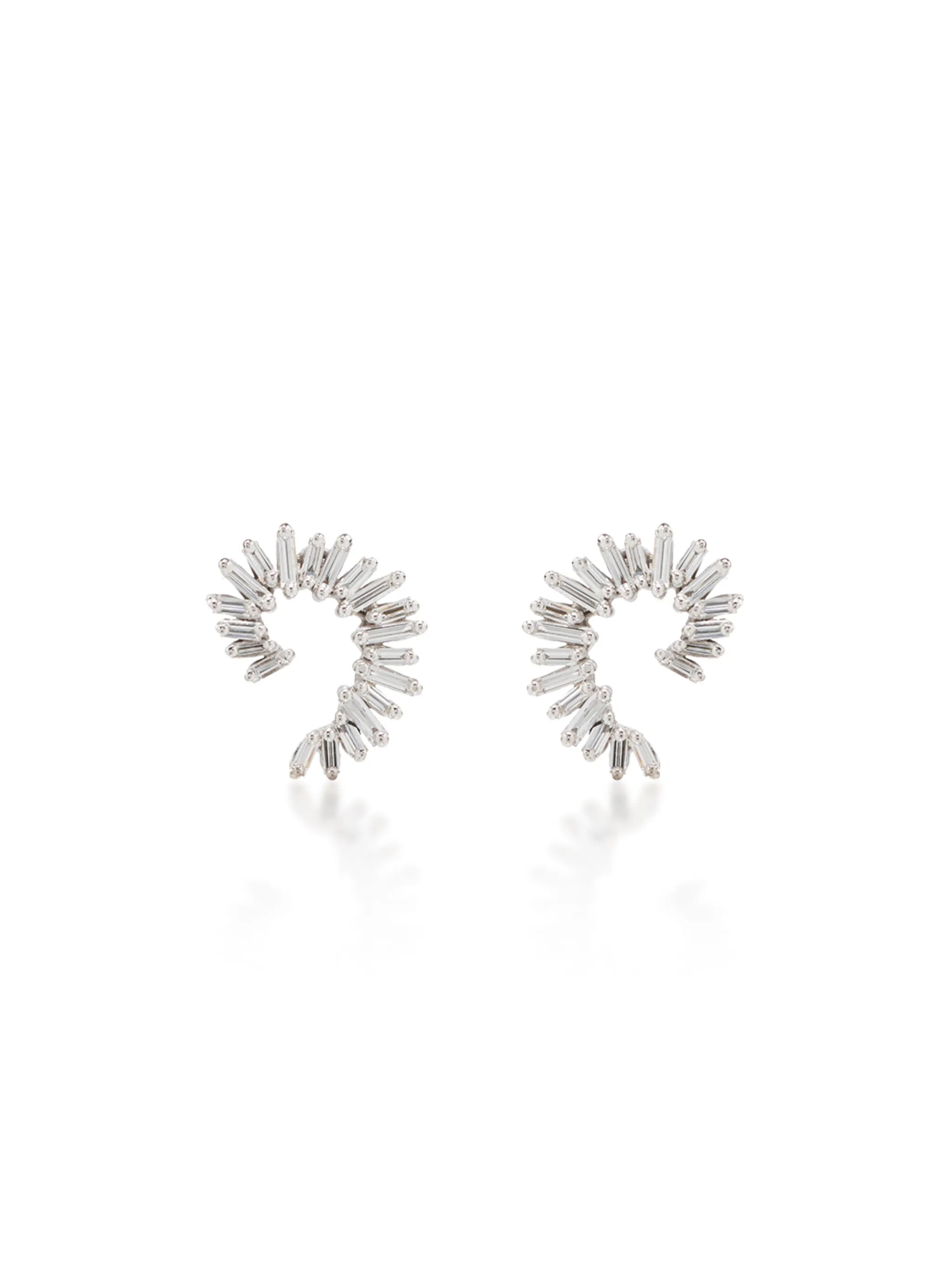 18kt white gold diamond baguette spiral earrings