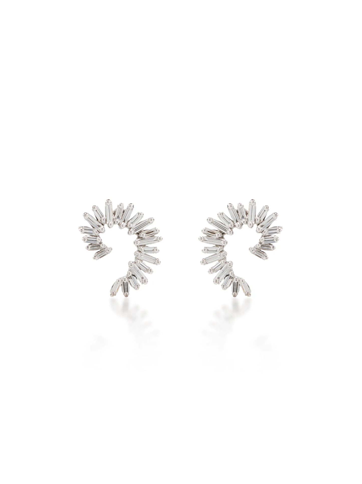 18kt white gold diamond baguette spiral earrings