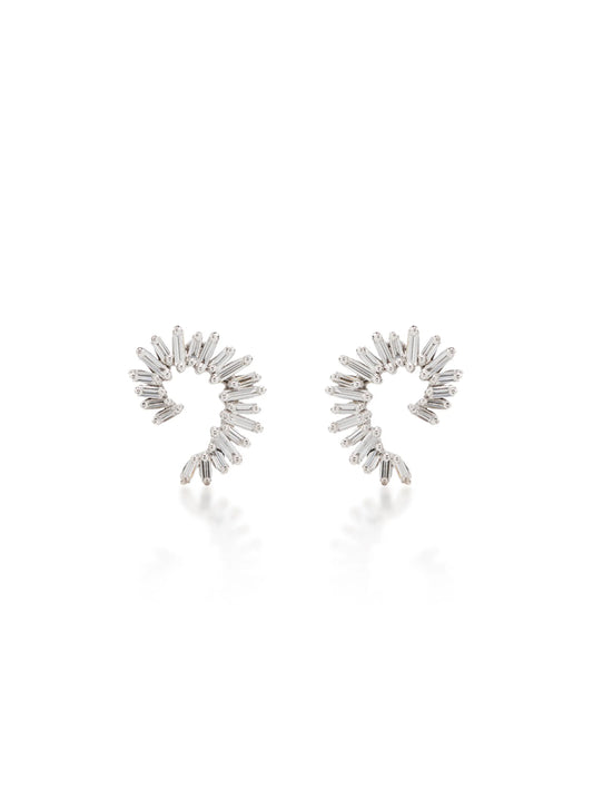 18kt white gold diamond baguette spiral earrings