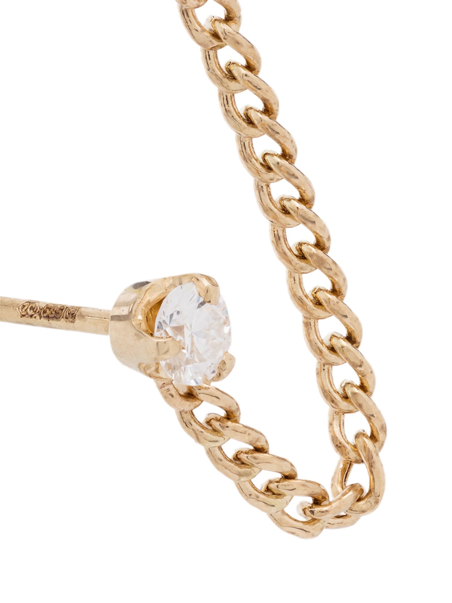 14kt gold diamond stud chain earring