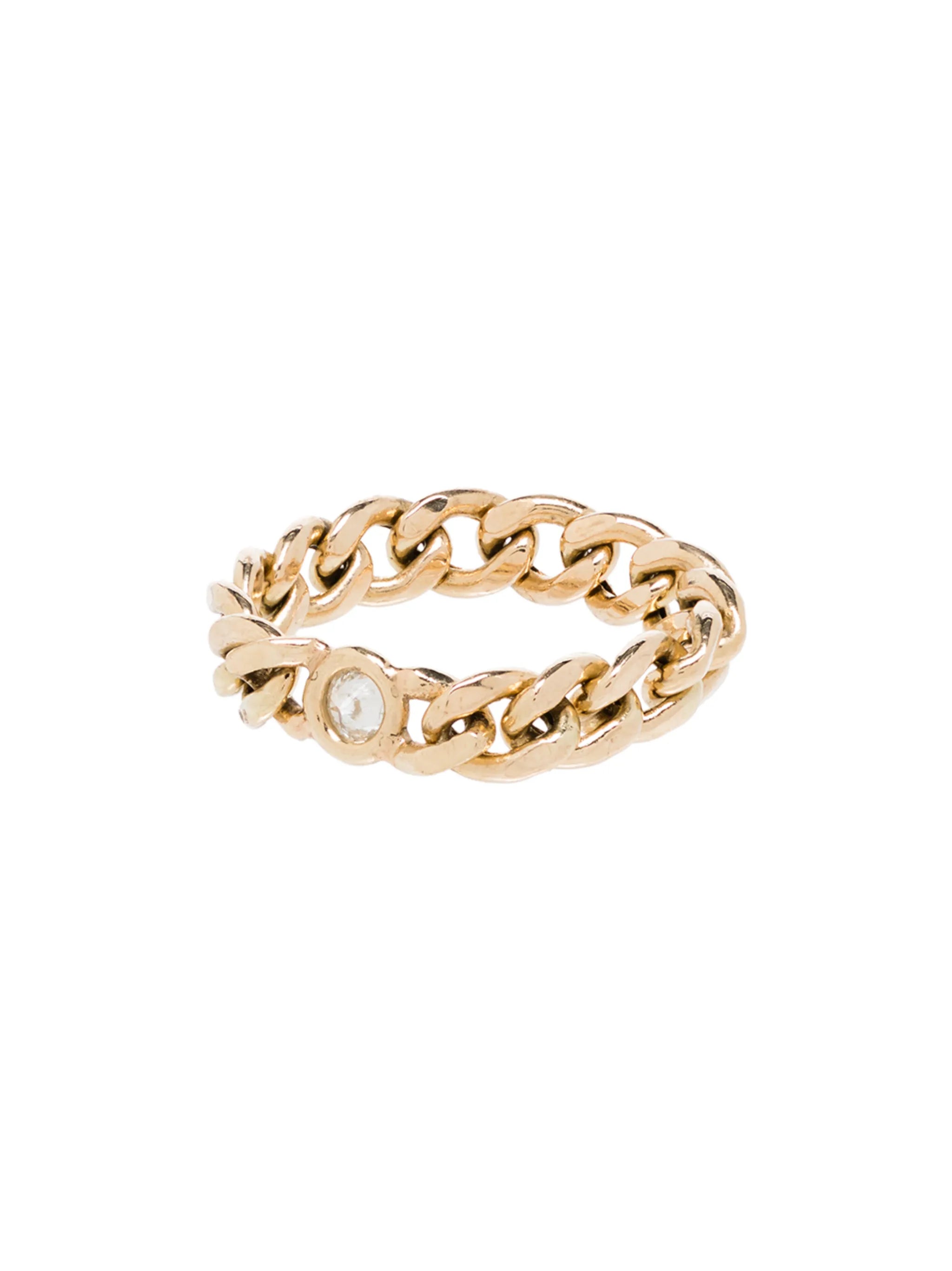 14kt yellow gold curb chain diamond ring