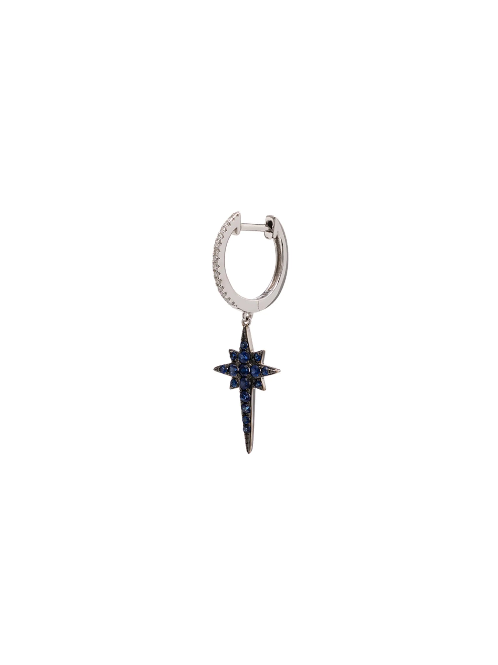 14kt white gold sapphire star drop diamond hoop
