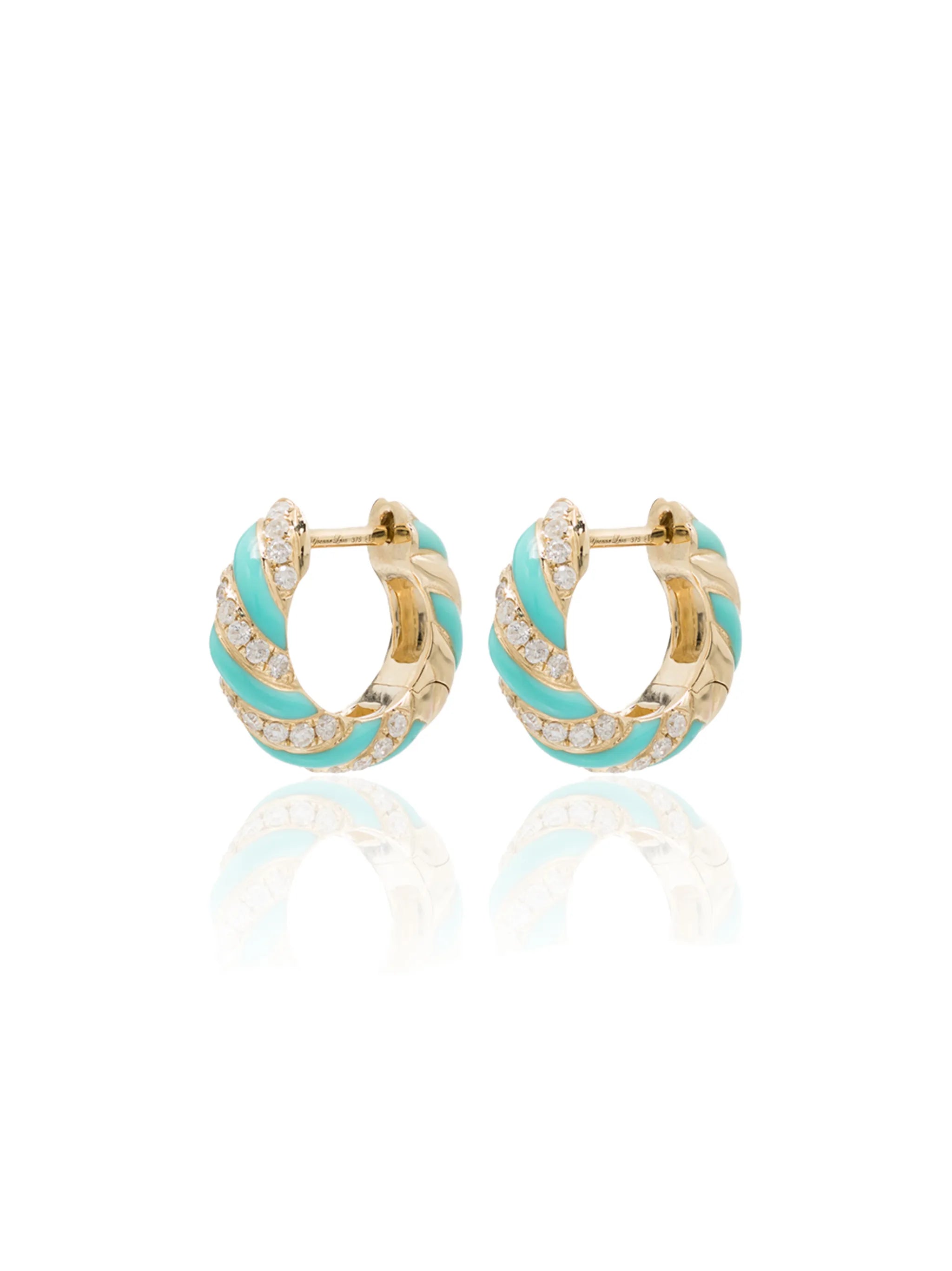 9kt yellow gold diamond and enamel hoop earrings