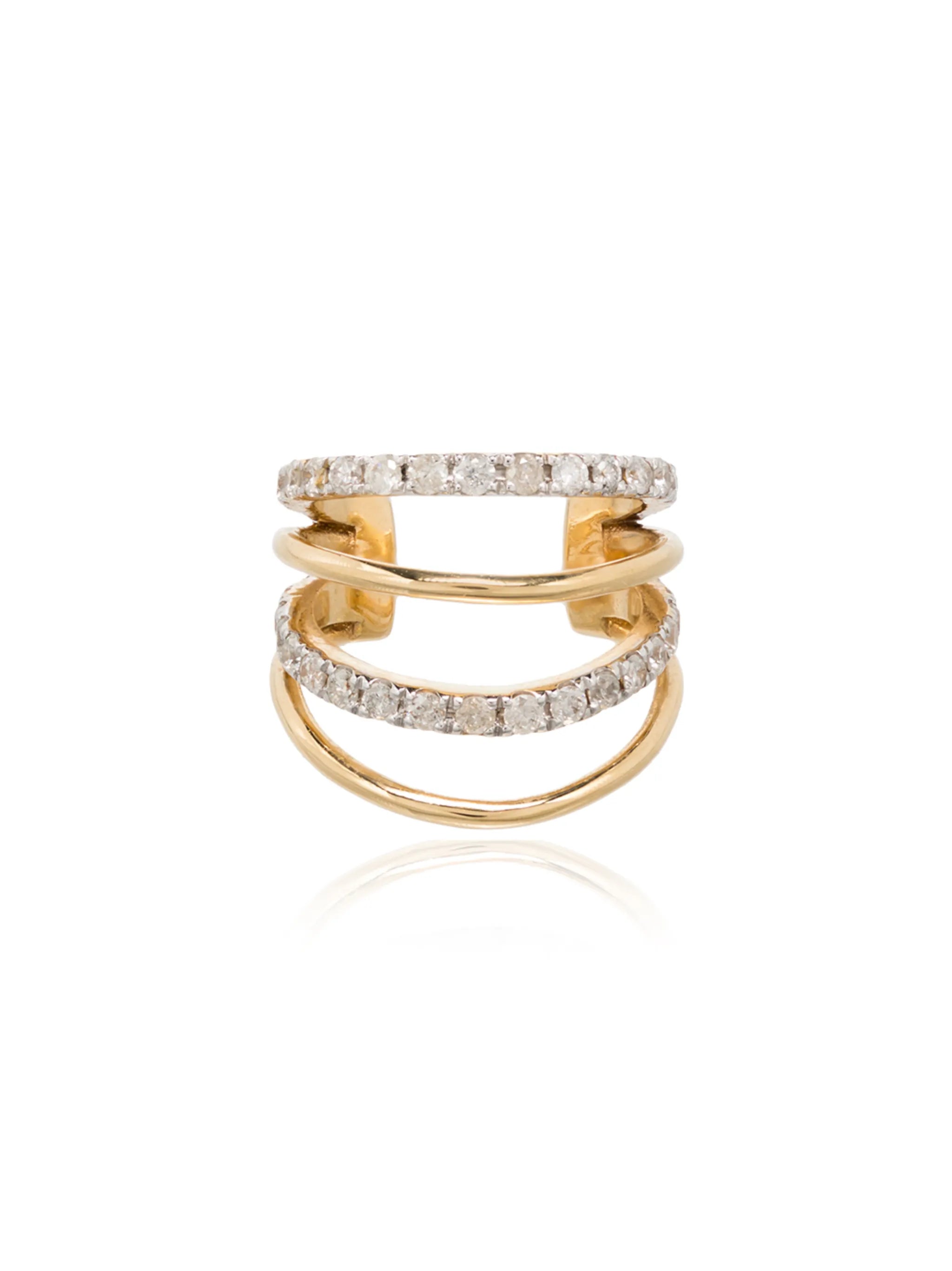 18kt yellow gold four layer diamond ear cuff
