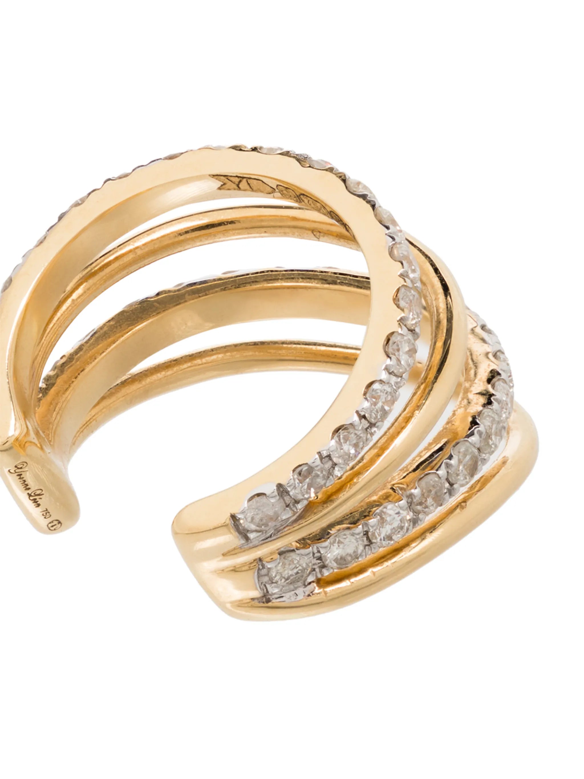 18kt yellow gold four layer diamond ear cuff