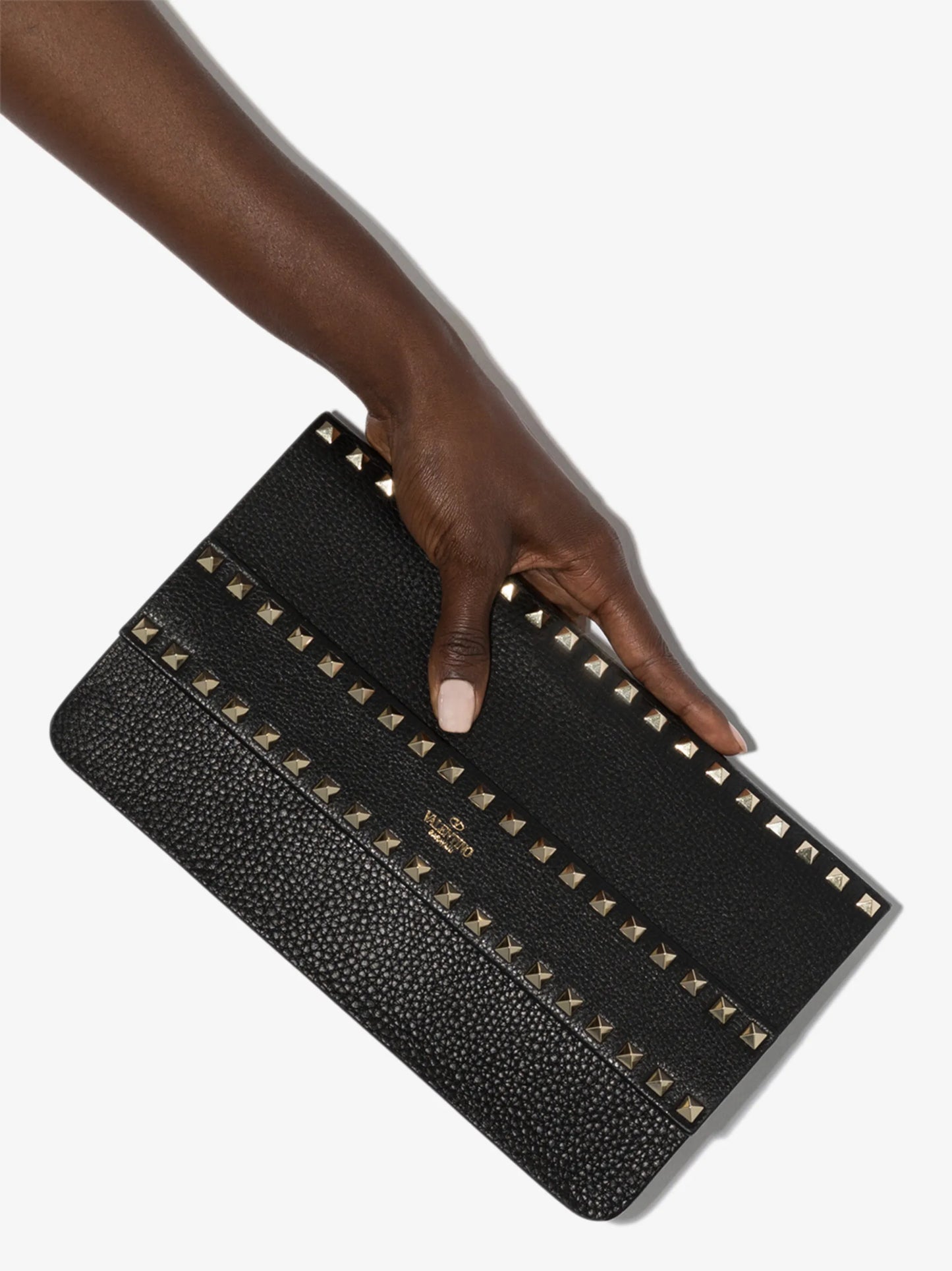 Rockstud grained leather envelope clutch