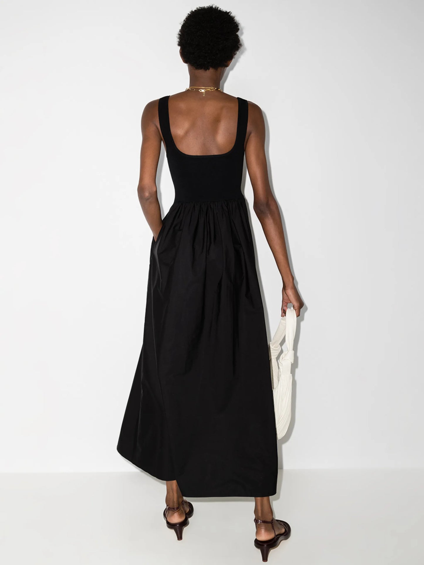 gathered-waist sleeveless maxi dress