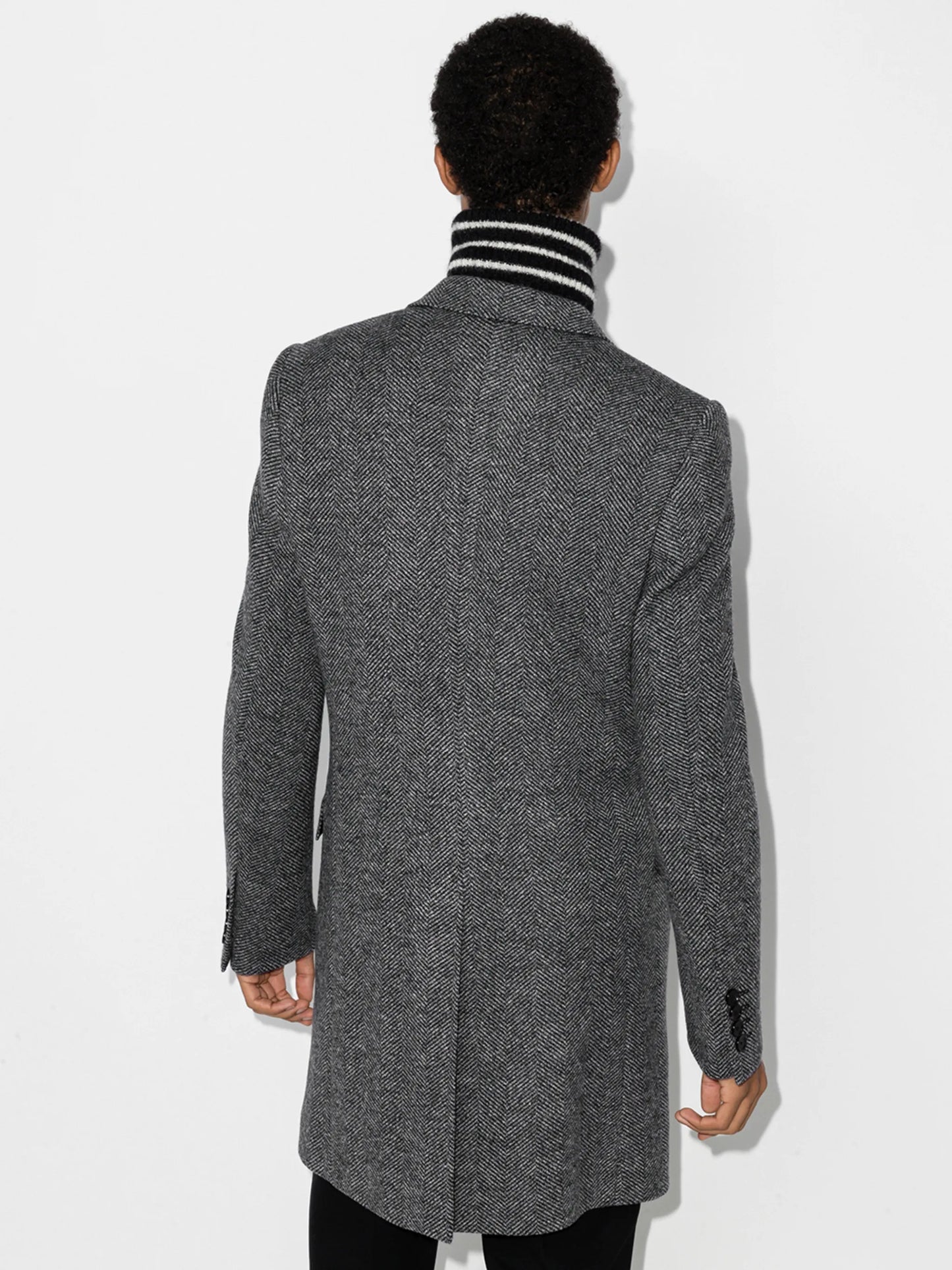herringbone single-breasted coat