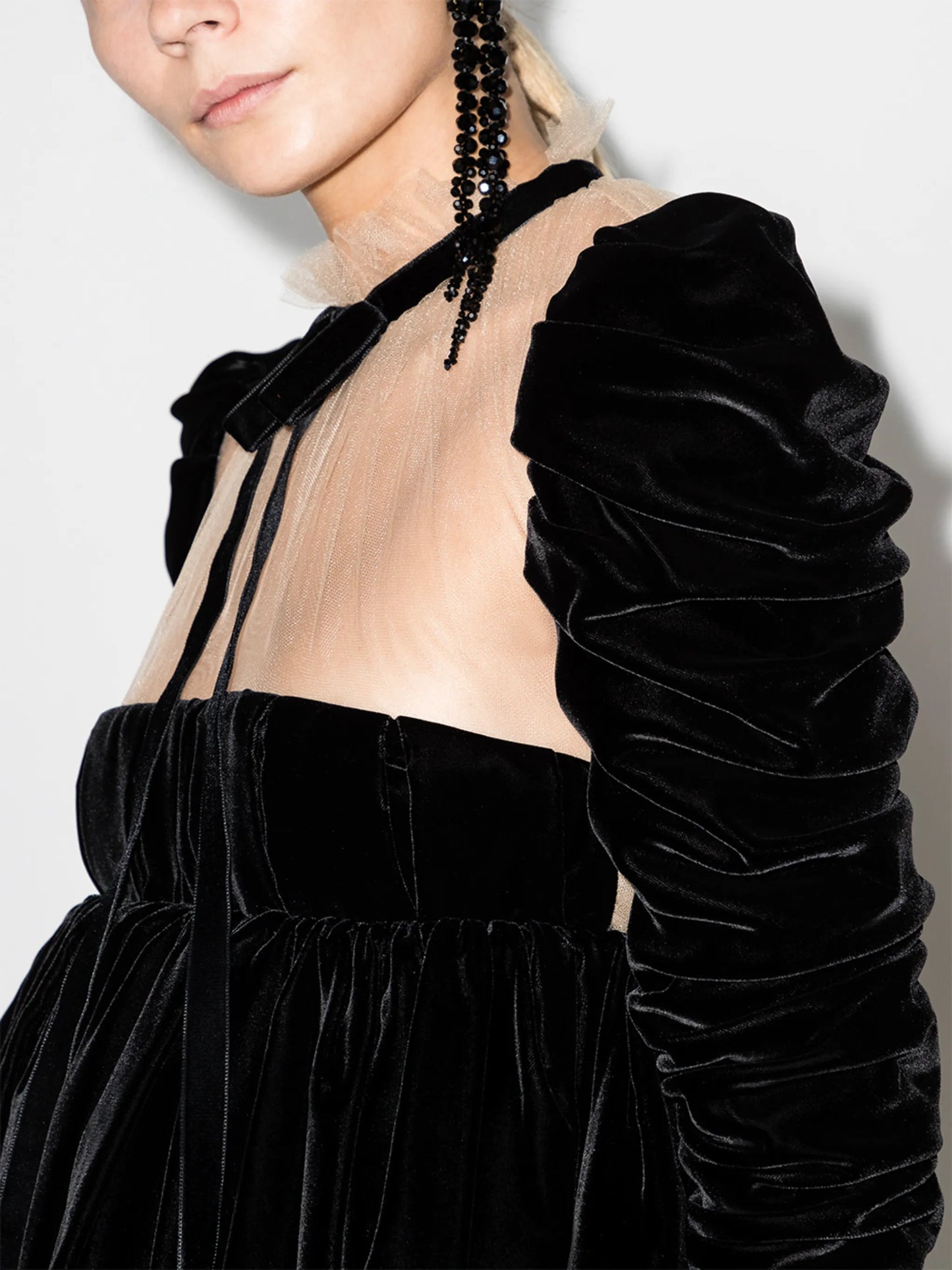 Ann sheer-panel velvet mini dress