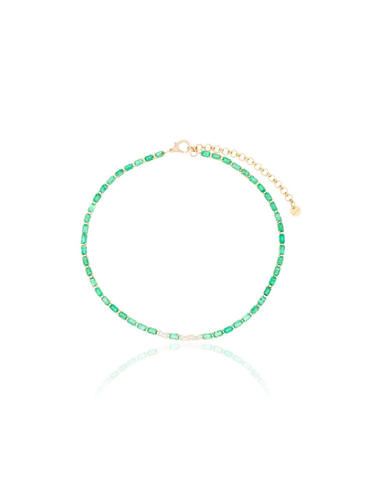 18kt yellow gold emerald and diamond tennis choker