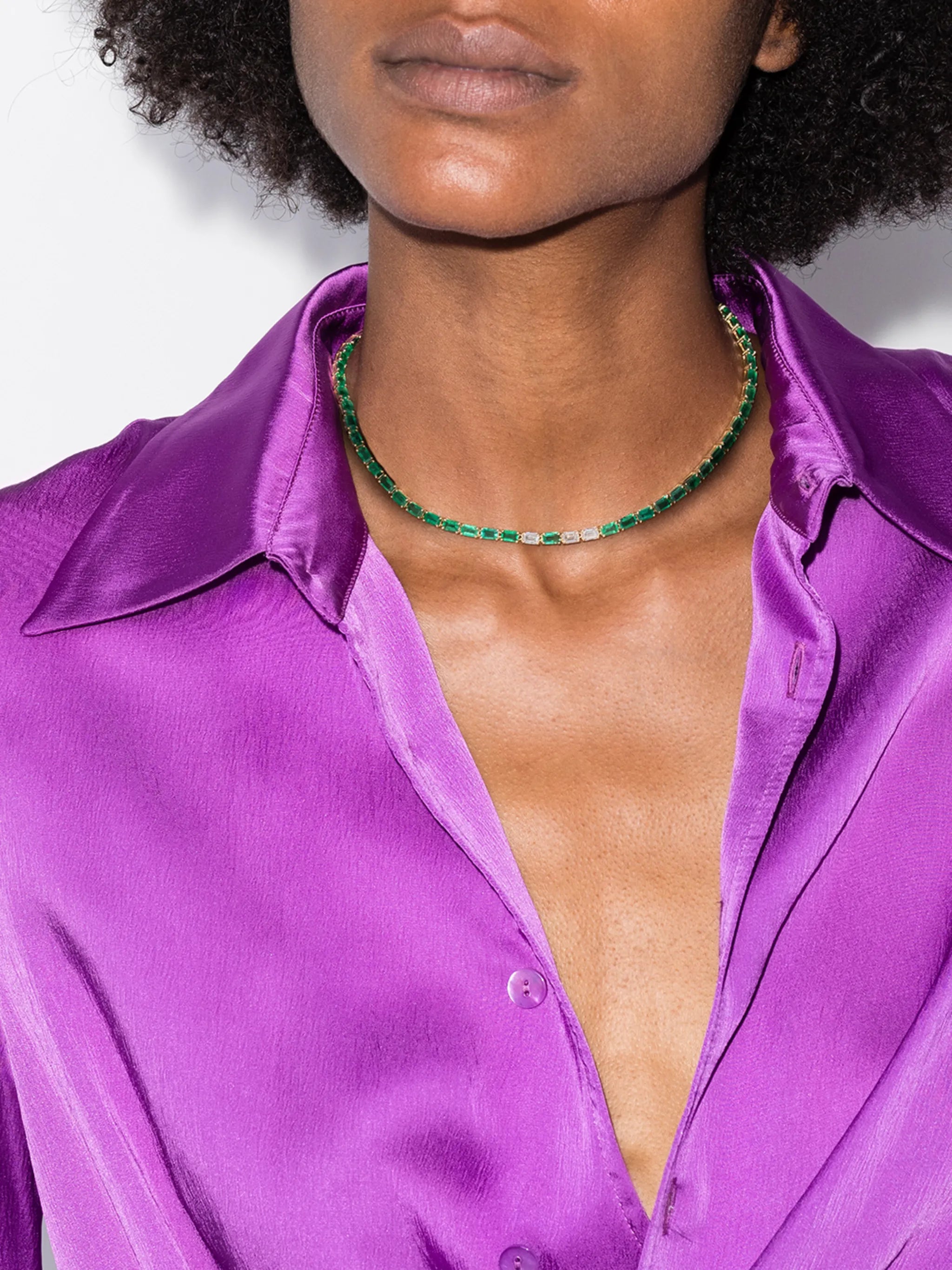 18kt yellow gold emerald and diamond tennis choker