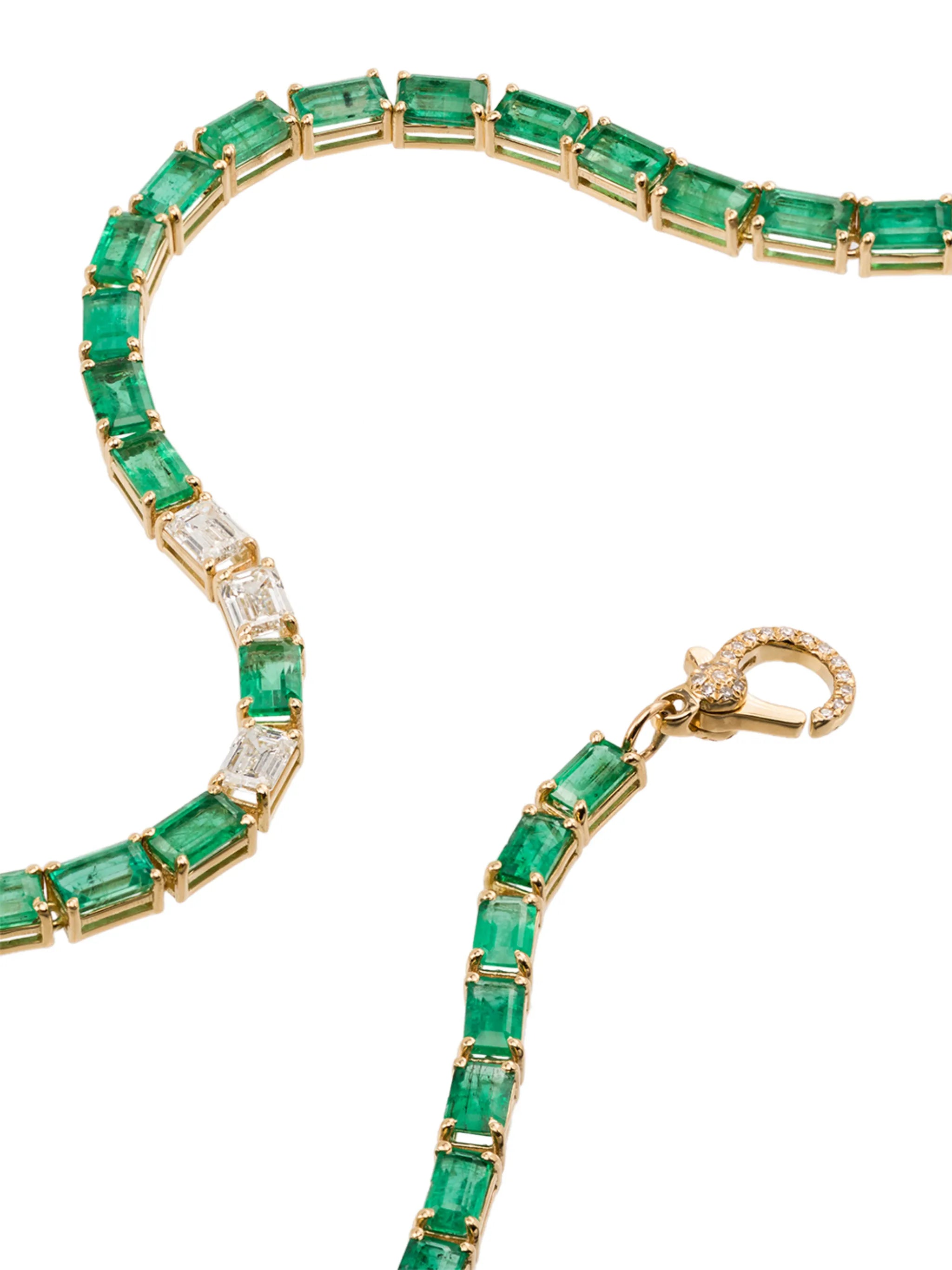 18kt yellow gold emerald and diamond tennis choker