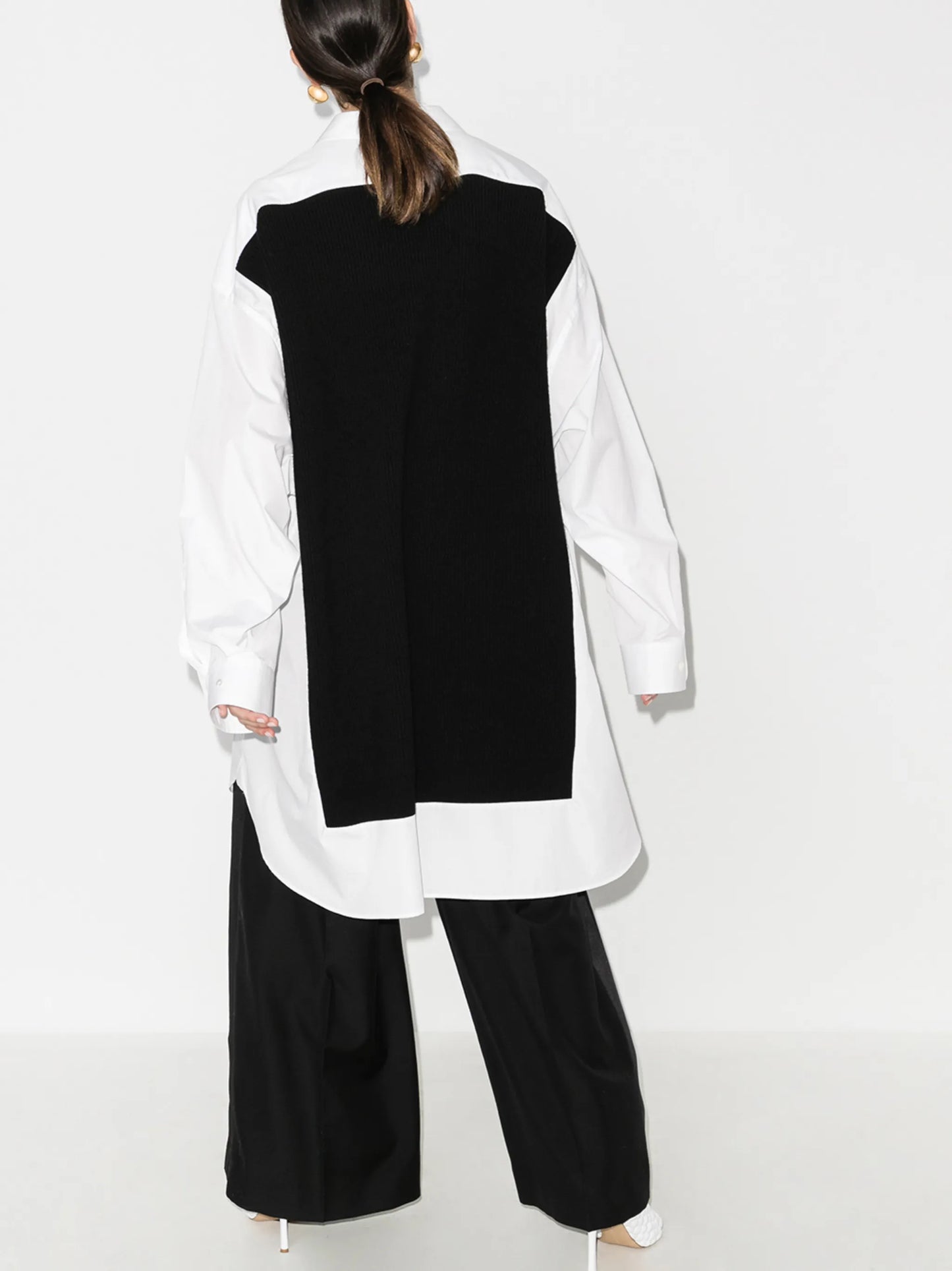Spliced knit-detail shirtdress