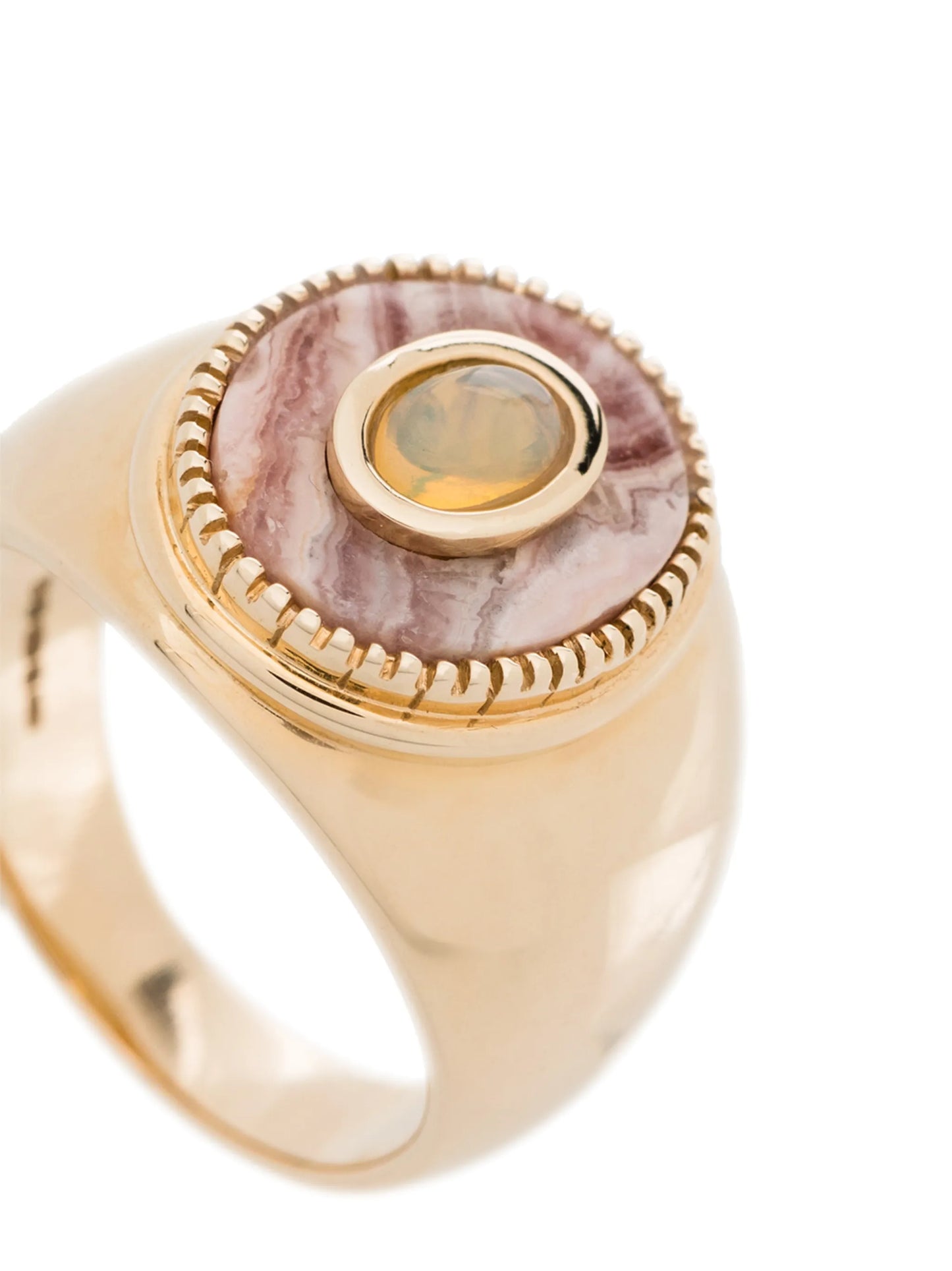 9kt gold opal Rhodocrosite ring