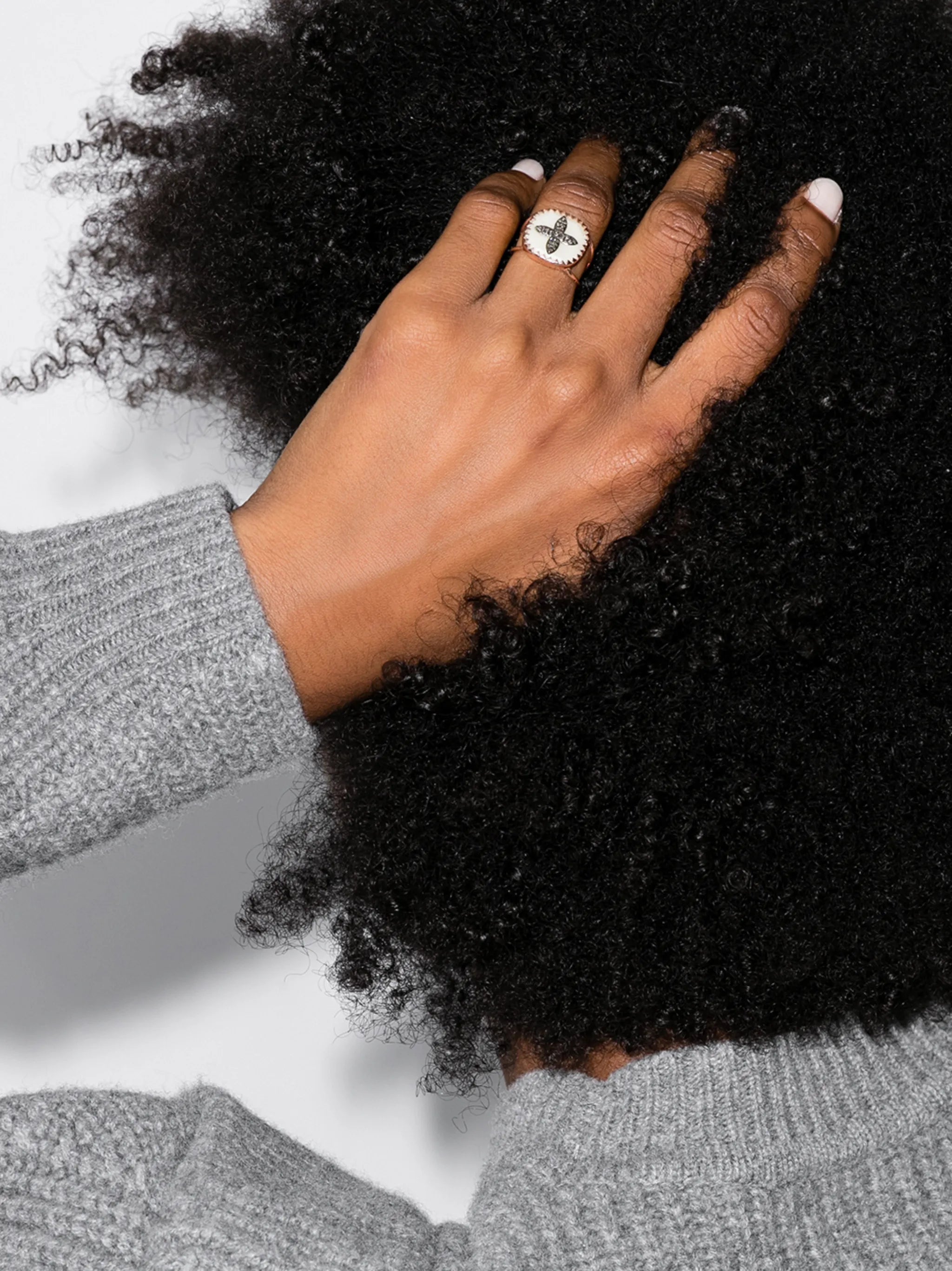 9kt rose gold Bowie No 2 diamond cross ring