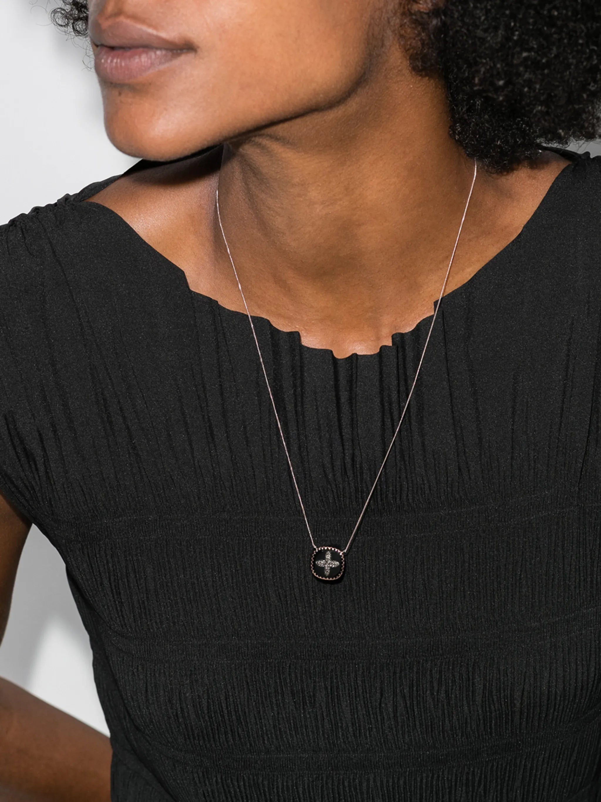 9kt rose gold Bowie diamond cross necklace