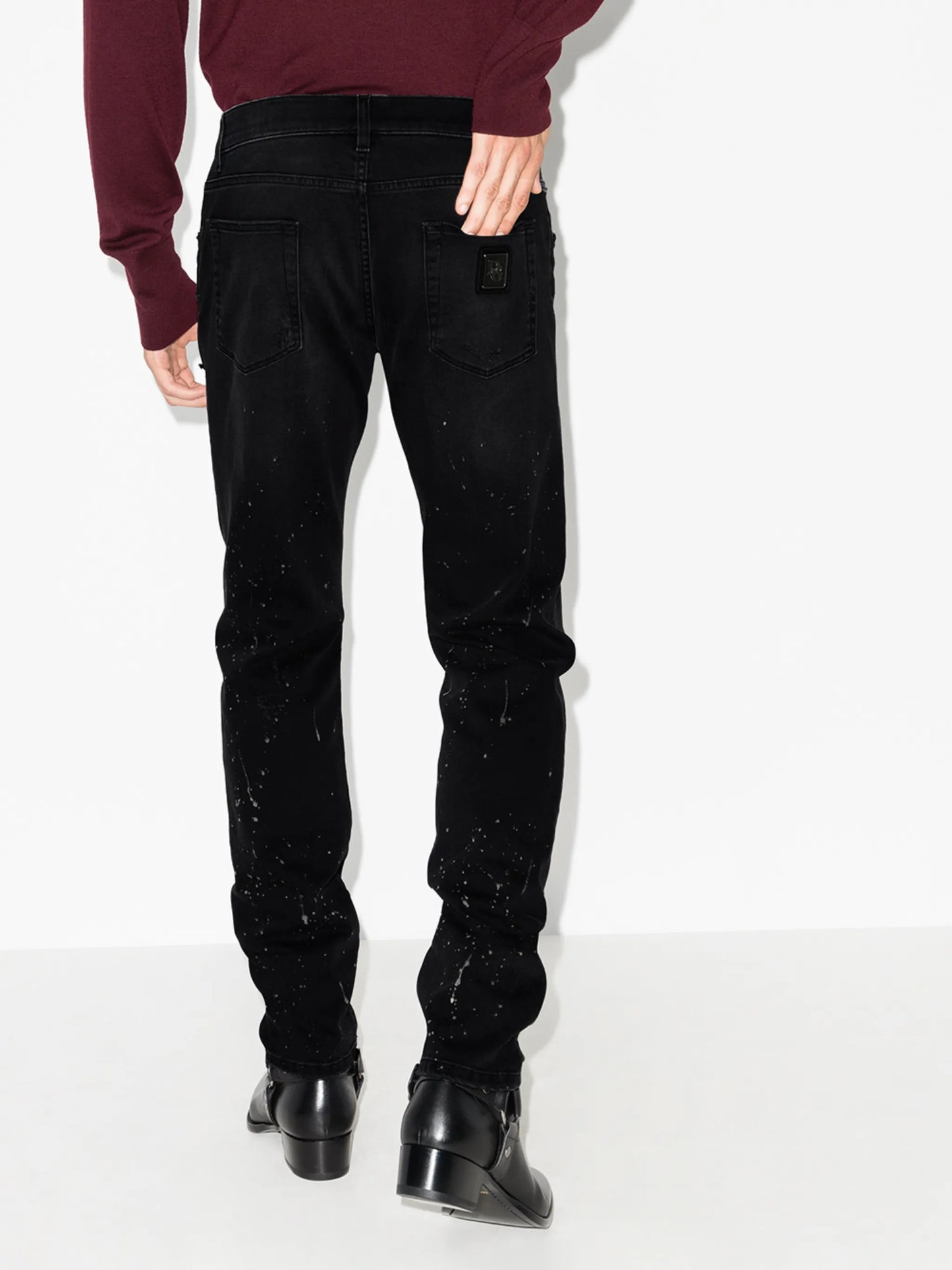 splatter-paint tapered-leg jeans