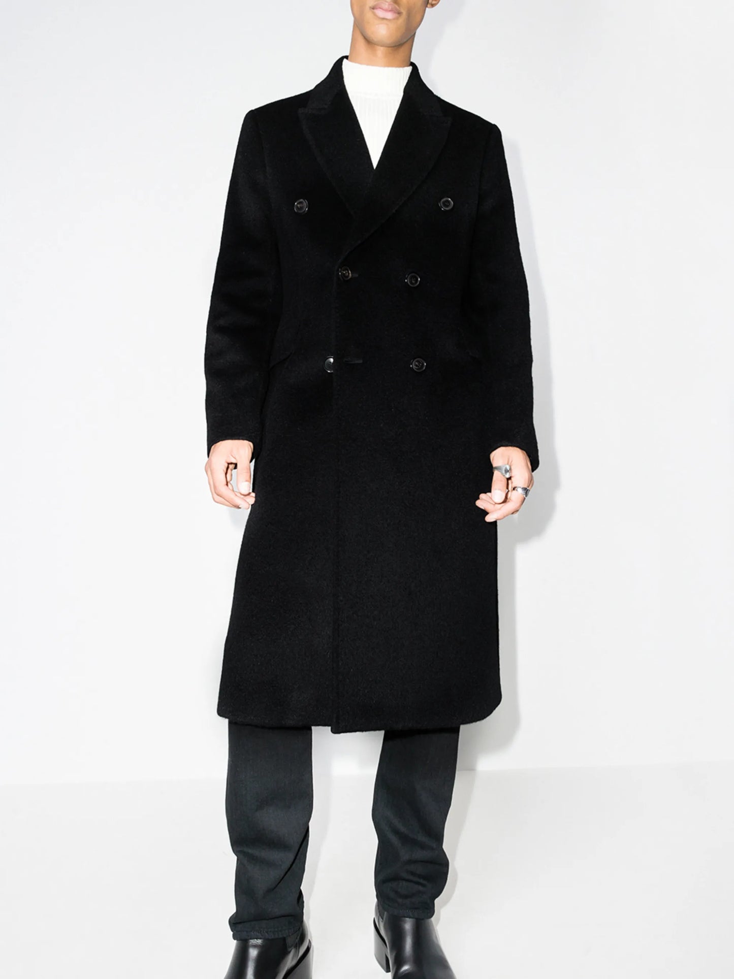 peak-lapel double-breasted coat