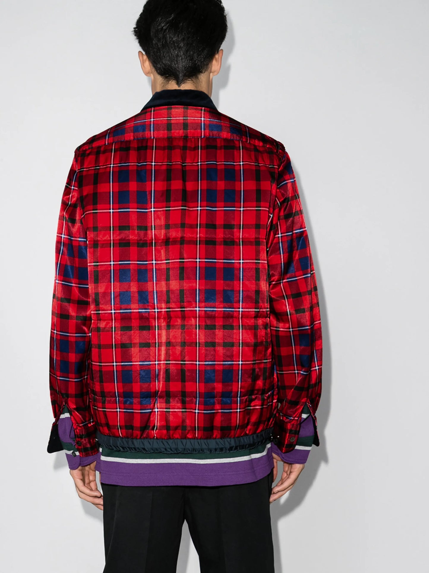 checked satin shirt jacket